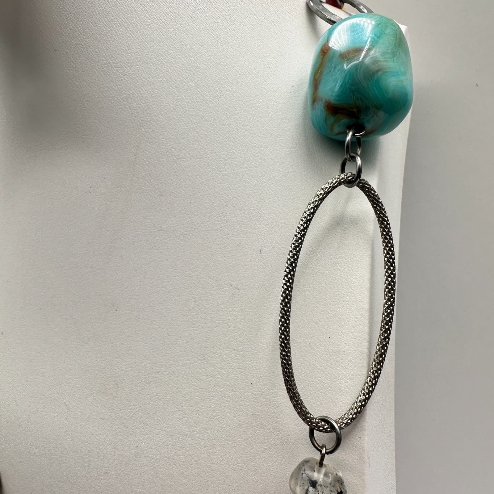 Vintage 90s Boho Multi-Color Stones Chunky Bead Chain Necklace Women's Jewelry - Thumbnail 9