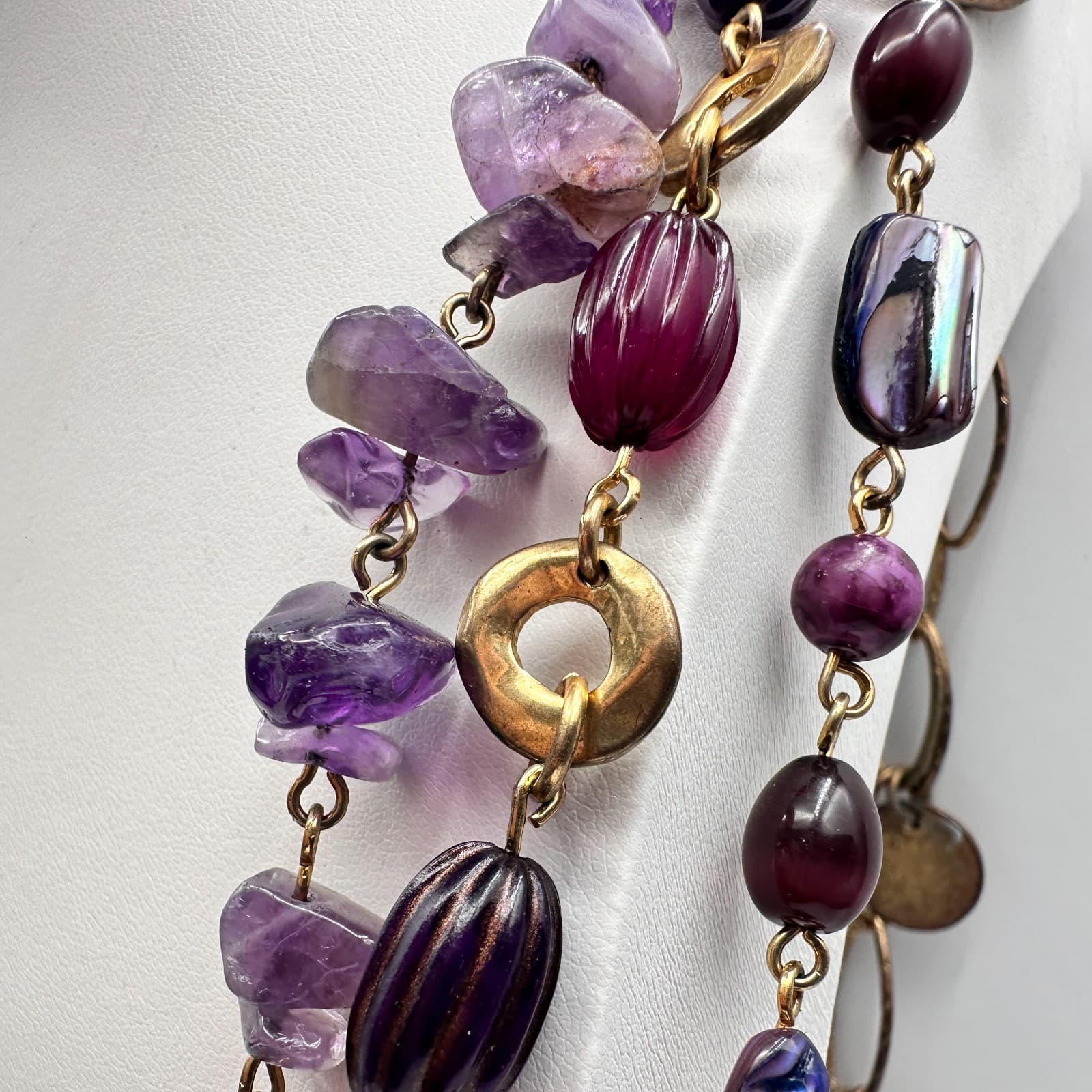Vintage 80s Strand Purple Amethyst & Mix Bead Statement Choker Necklace Jewelry - Thumbnail 8
