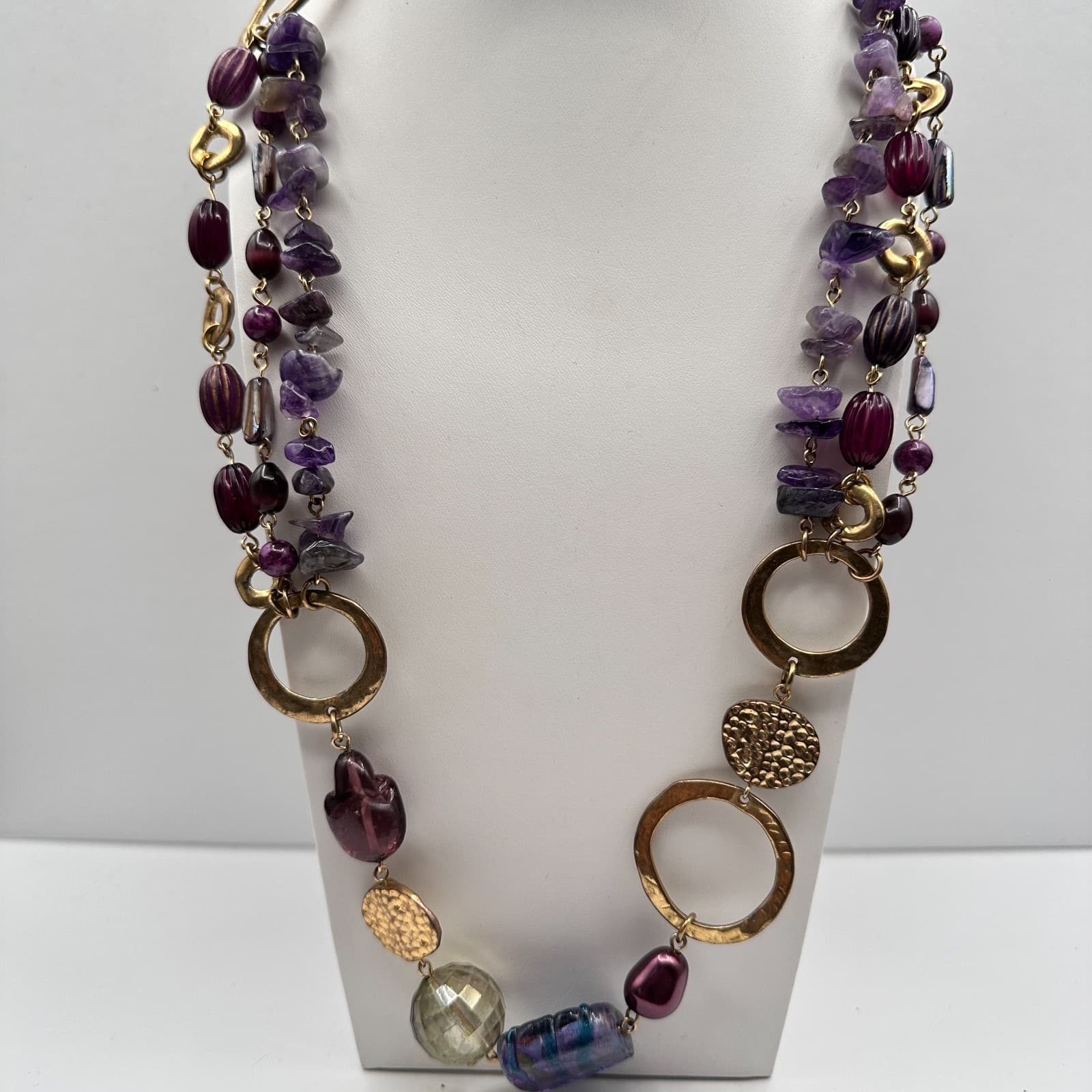 Vintage 80s Strand Purple Amethyst & Mix Bead Statement Choker Necklace Jewelry - Image 1