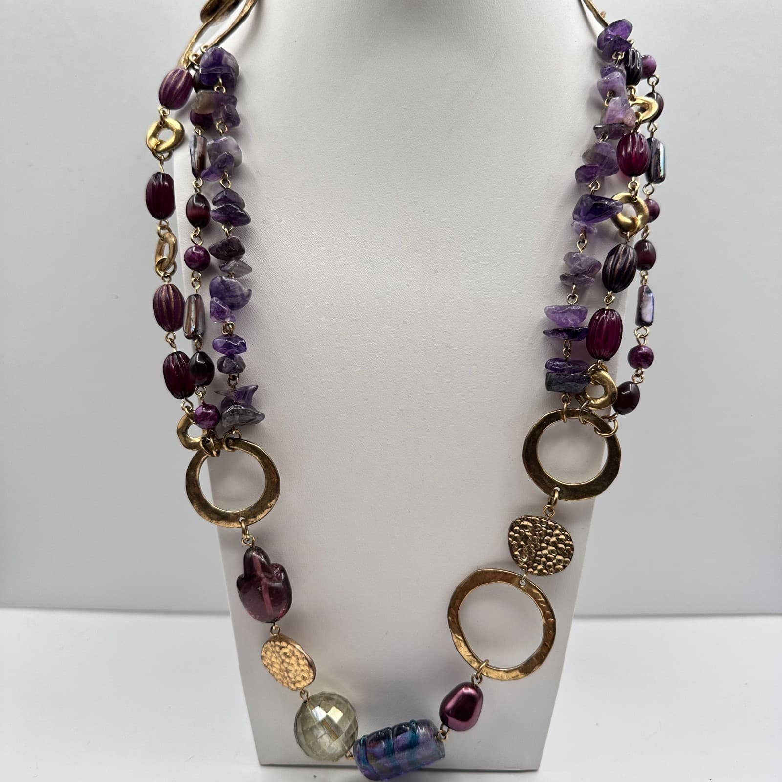 Vintage 80s Strand Purple Amethyst & Mix Bead Statement Choker Necklace Jewelry - Thumbnail 10