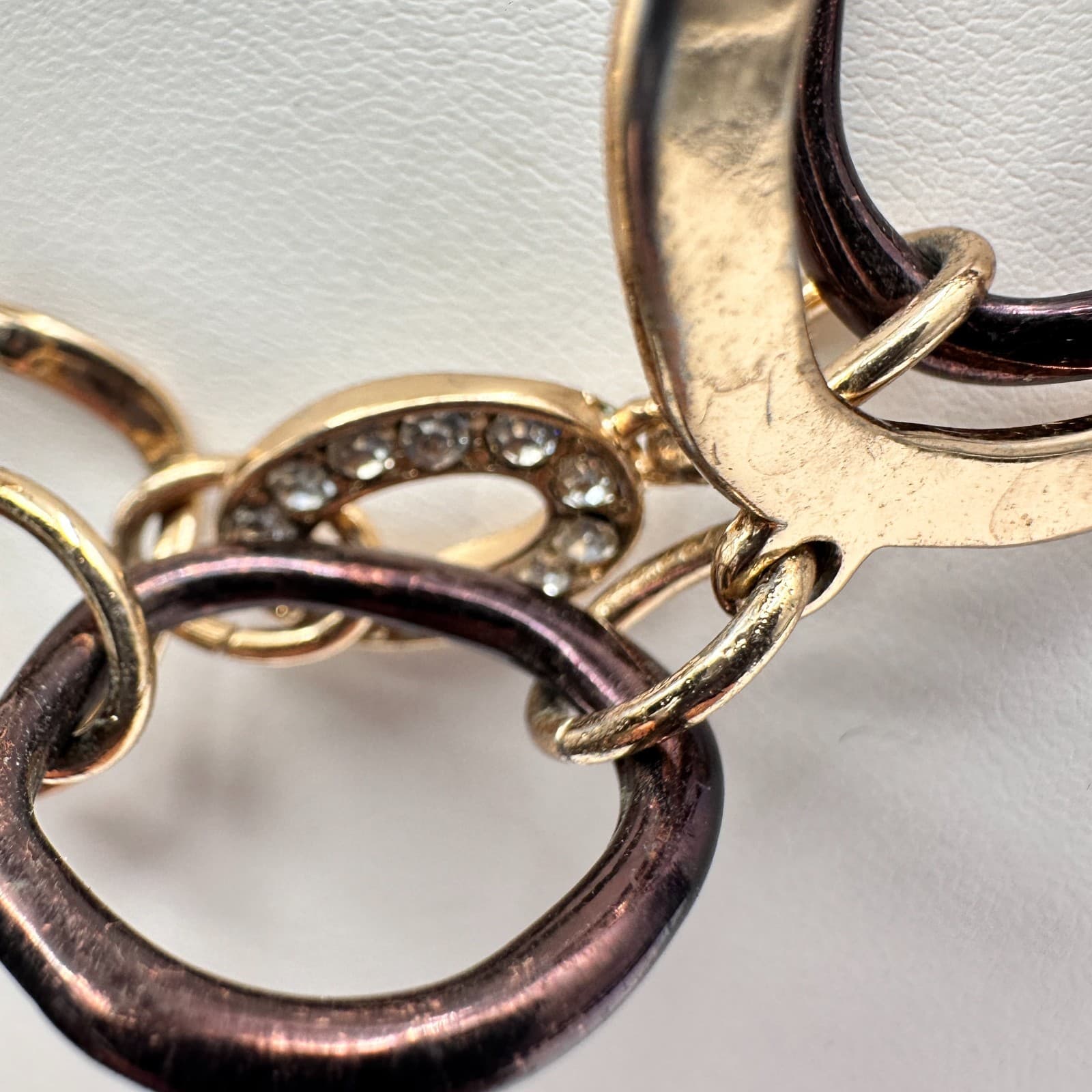 Vintage 80s Chunky Multi-Tone Hammered Link Statement Choker Necklace Jewelry - Thumbnail 5