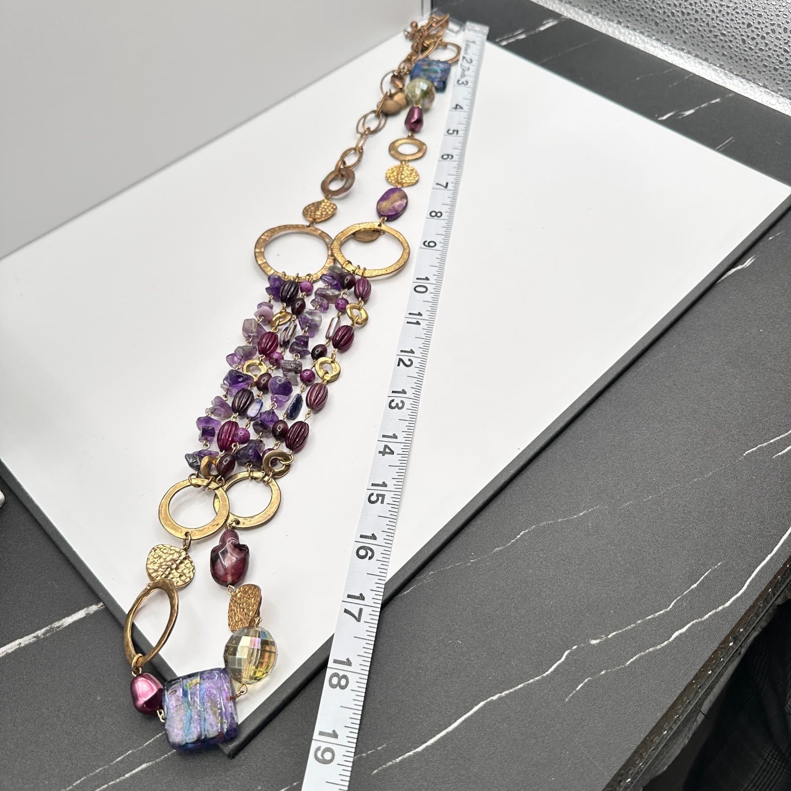 Vintage 80s Strand Purple Amethyst & Mix Bead Statement Choker Necklace Jewelry - Thumbnail 12