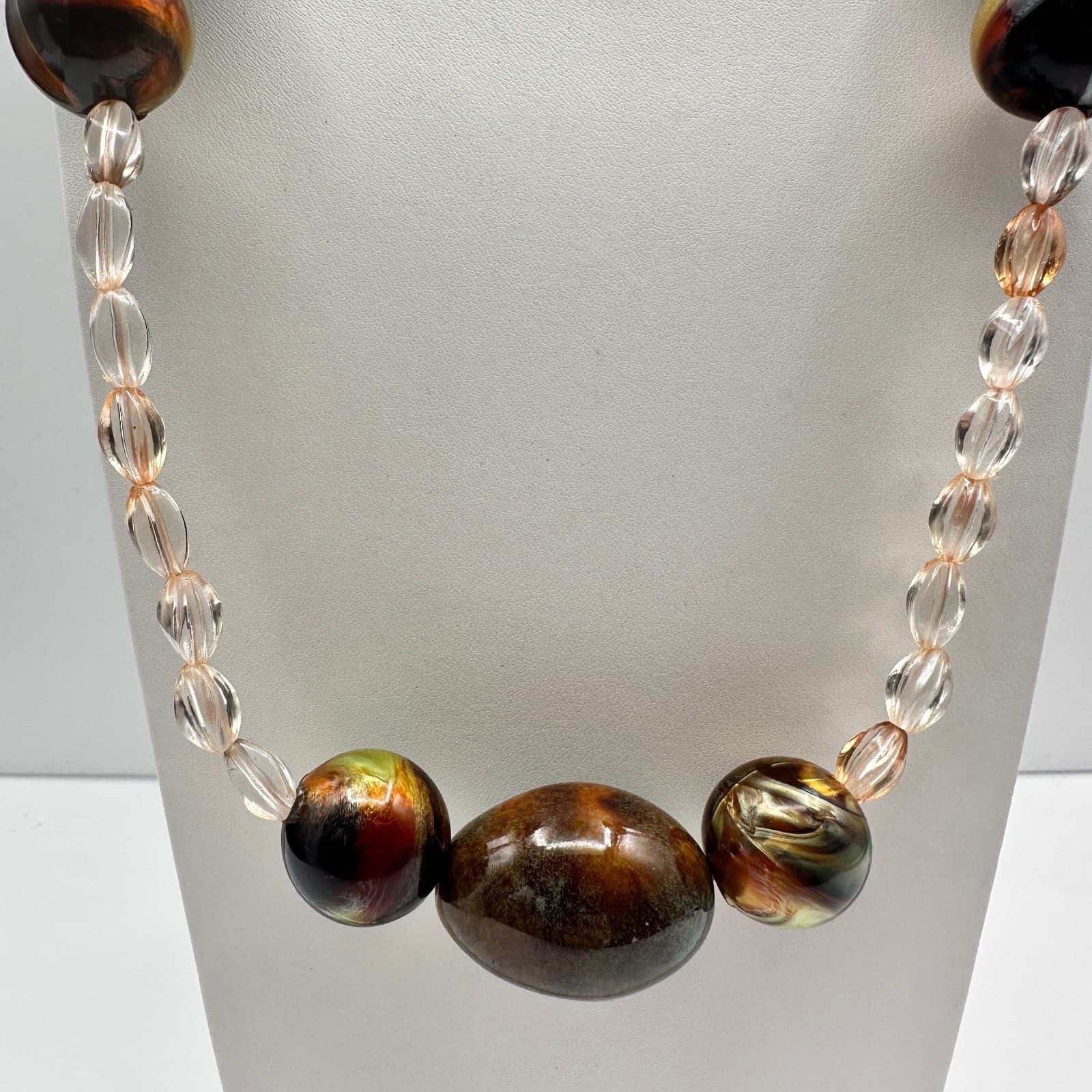 Vintage 90s Chunky Multi-Color Glass Bead Necklace Iridescent Earth Tone Jewelry - Thumbnail 3