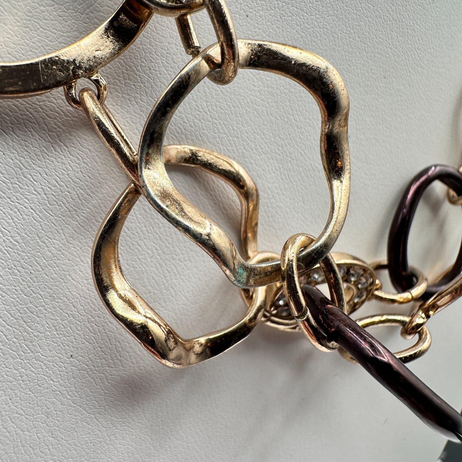 Vintage 80s Chunky Multi-Tone Hammered Link Statement Choker Necklace Jewelry - Thumbnail 4