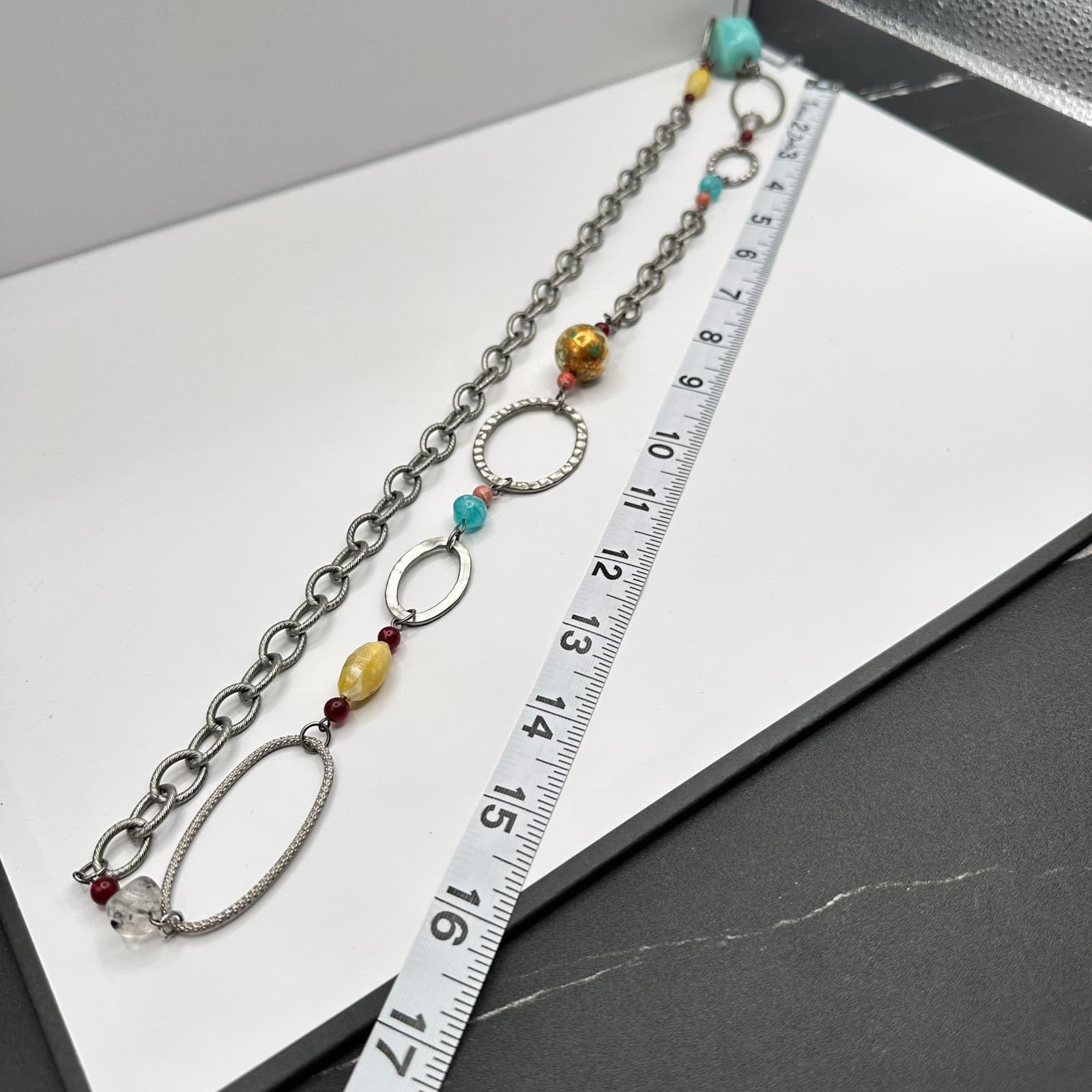 Vintage 90s Boho Multi-Color Stones Chunky Bead Chain Necklace Women's Jewelry - Thumbnail 12