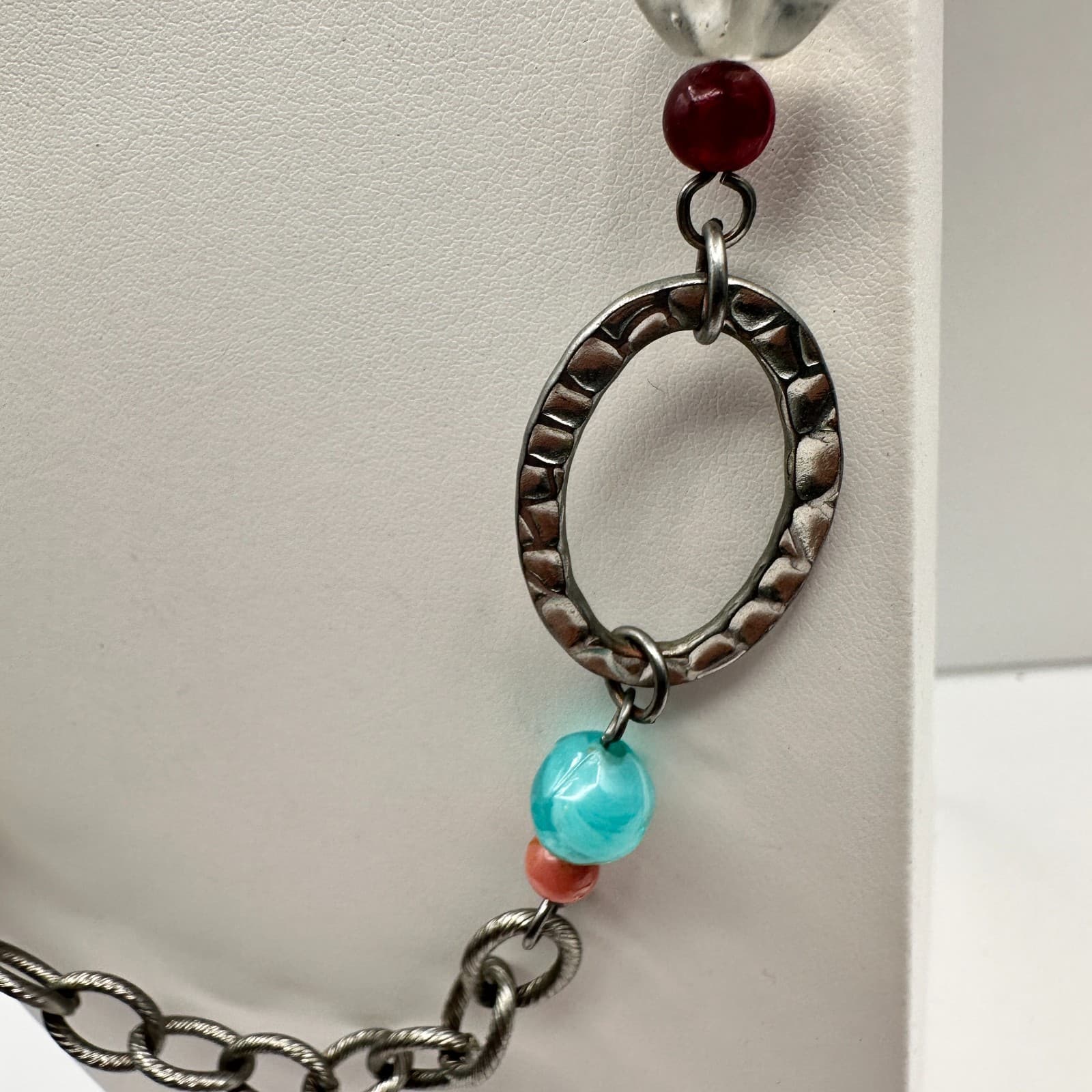 Vintage 90s Boho Multi-Color Stones Chunky Bead Chain Necklace Women's Jewelry - Thumbnail 8