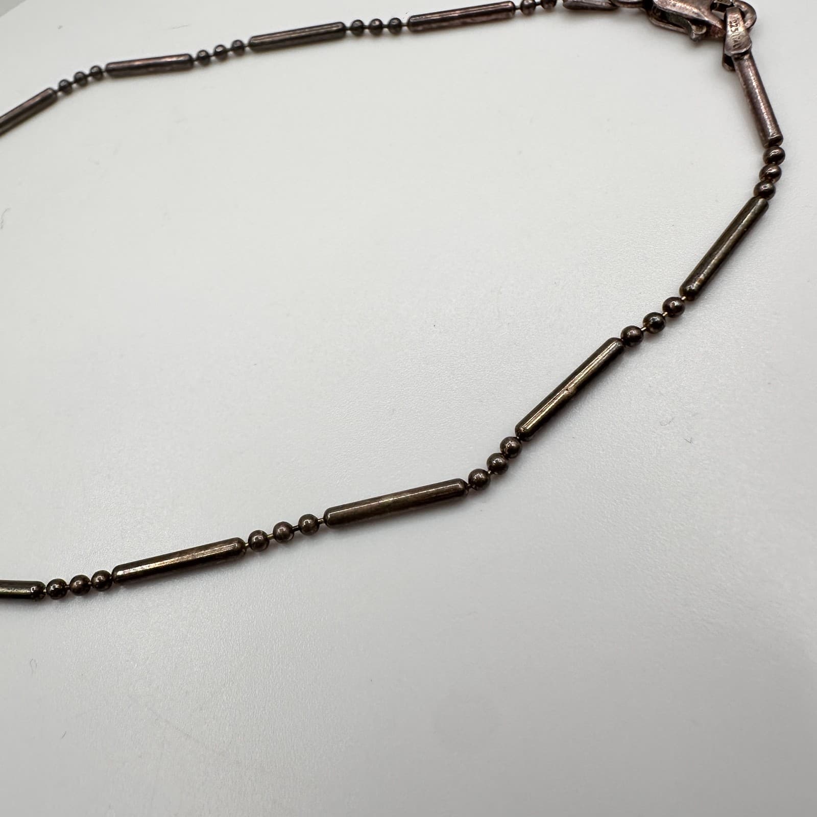 Vintage 70s Cookie Lee Gunmetal Finish Tube Bead Chain Choker Necklace Jewelry - Thumbnail 2
