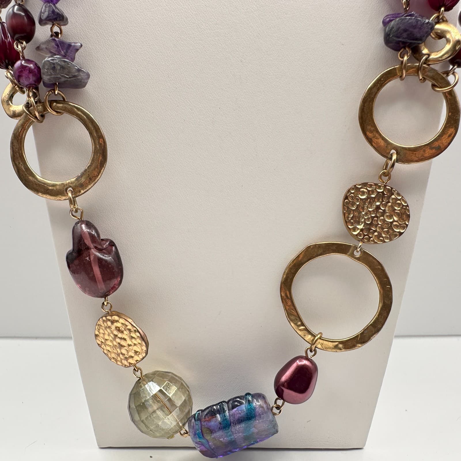 Vintage 80s Strand Purple Amethyst & Mix Bead Statement Choker Necklace Jewelry - Thumbnail 2