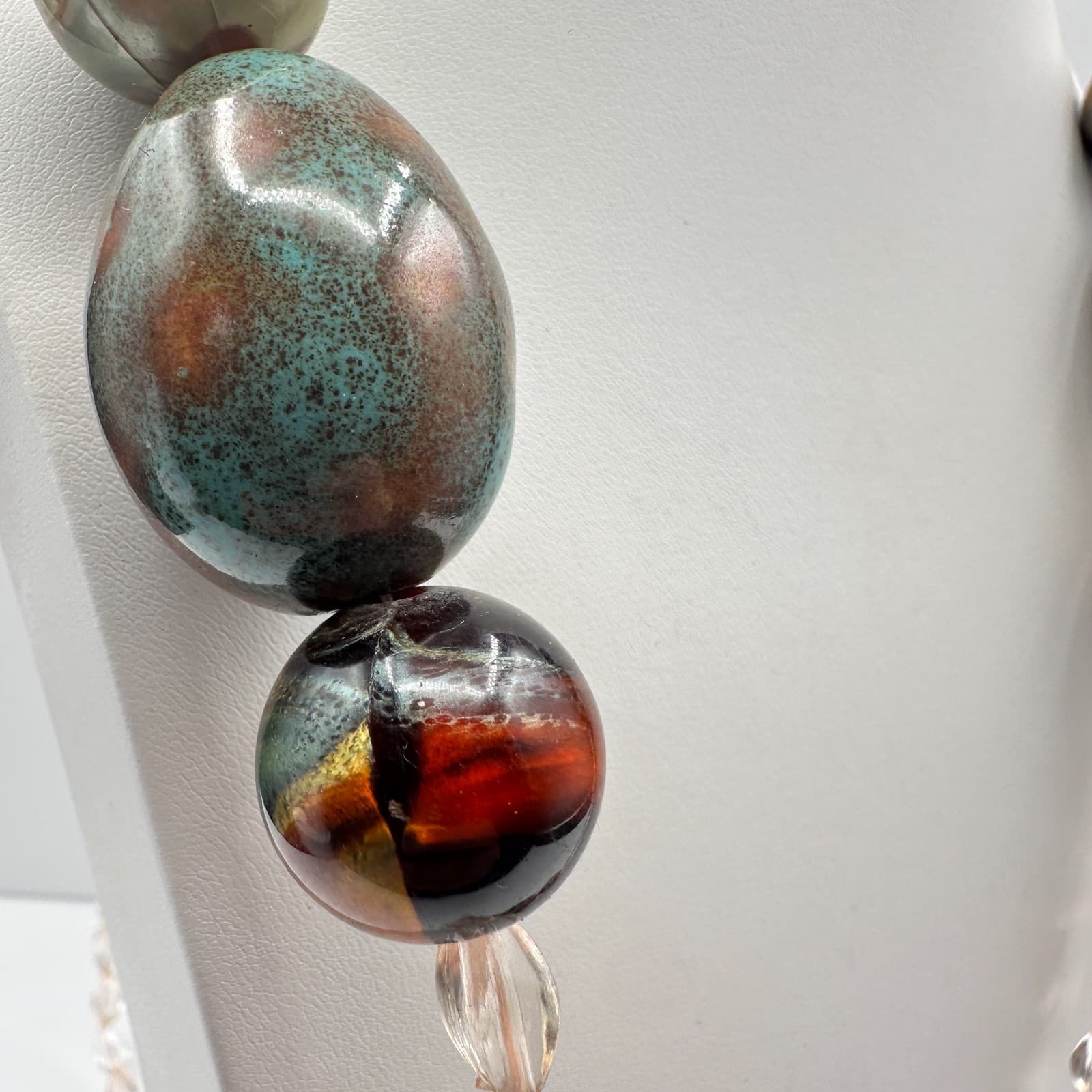 Vintage 90s Chunky Multi-Color Glass Bead Necklace Iridescent Earth Tone Jewelry - Thumbnail 6