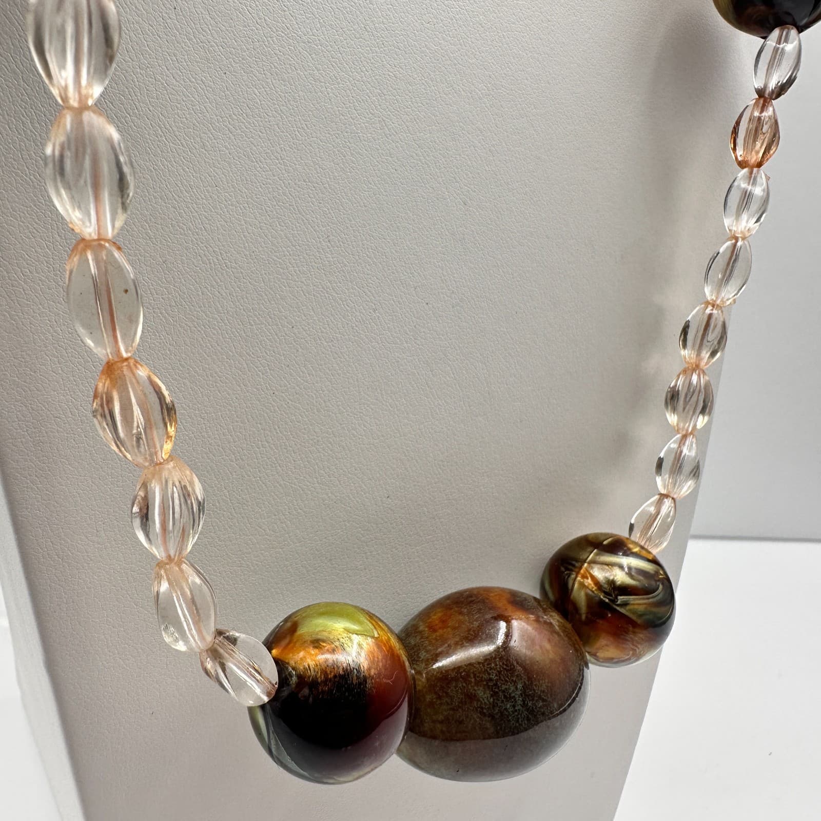 Vintage 90s Chunky Multi-Color Glass Bead Necklace Iridescent Earth Tone Jewelry - Thumbnail 5