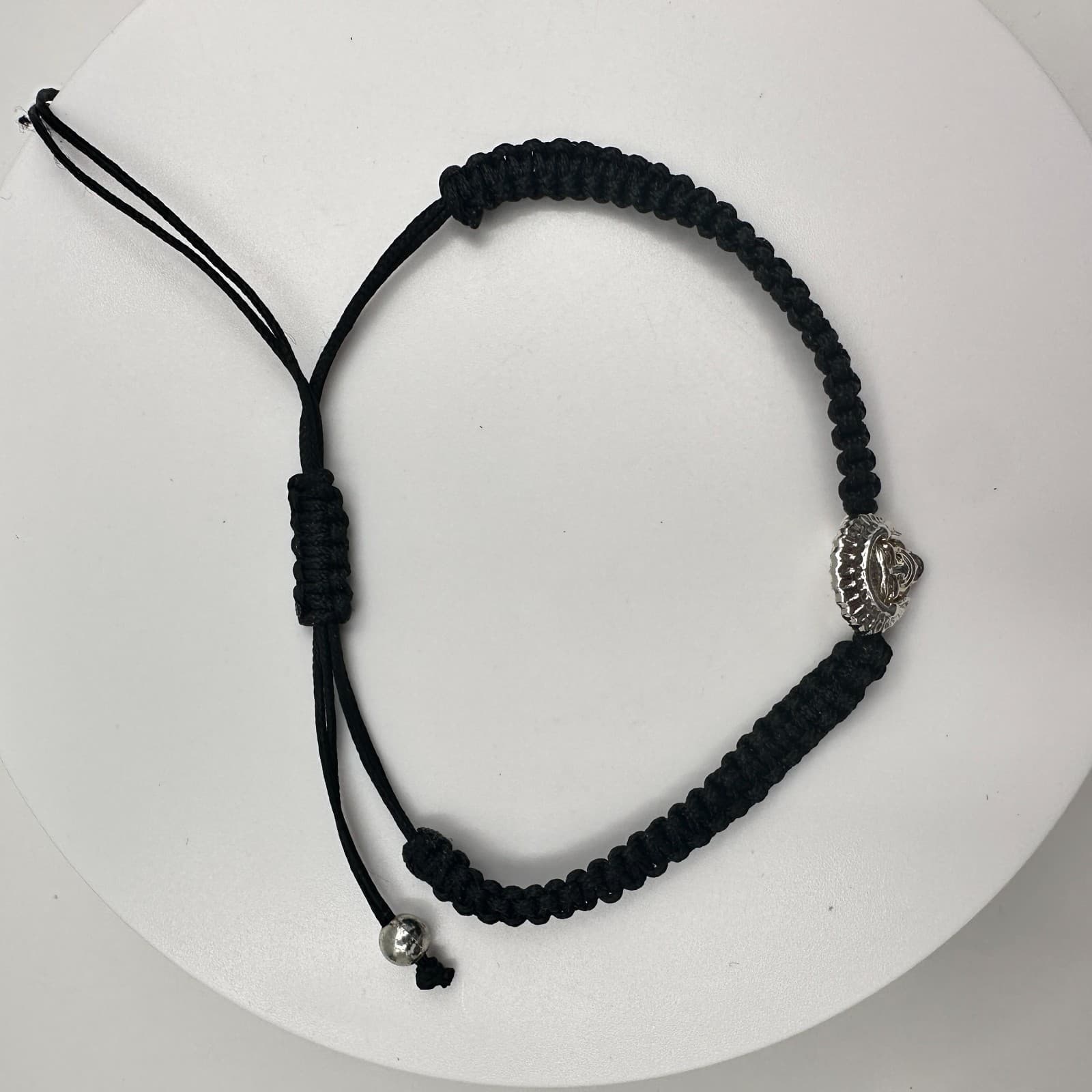 Vintage 90s Silver Tone Native American Chief Head Black Braided Cord Bracelet - Thumbnail 8