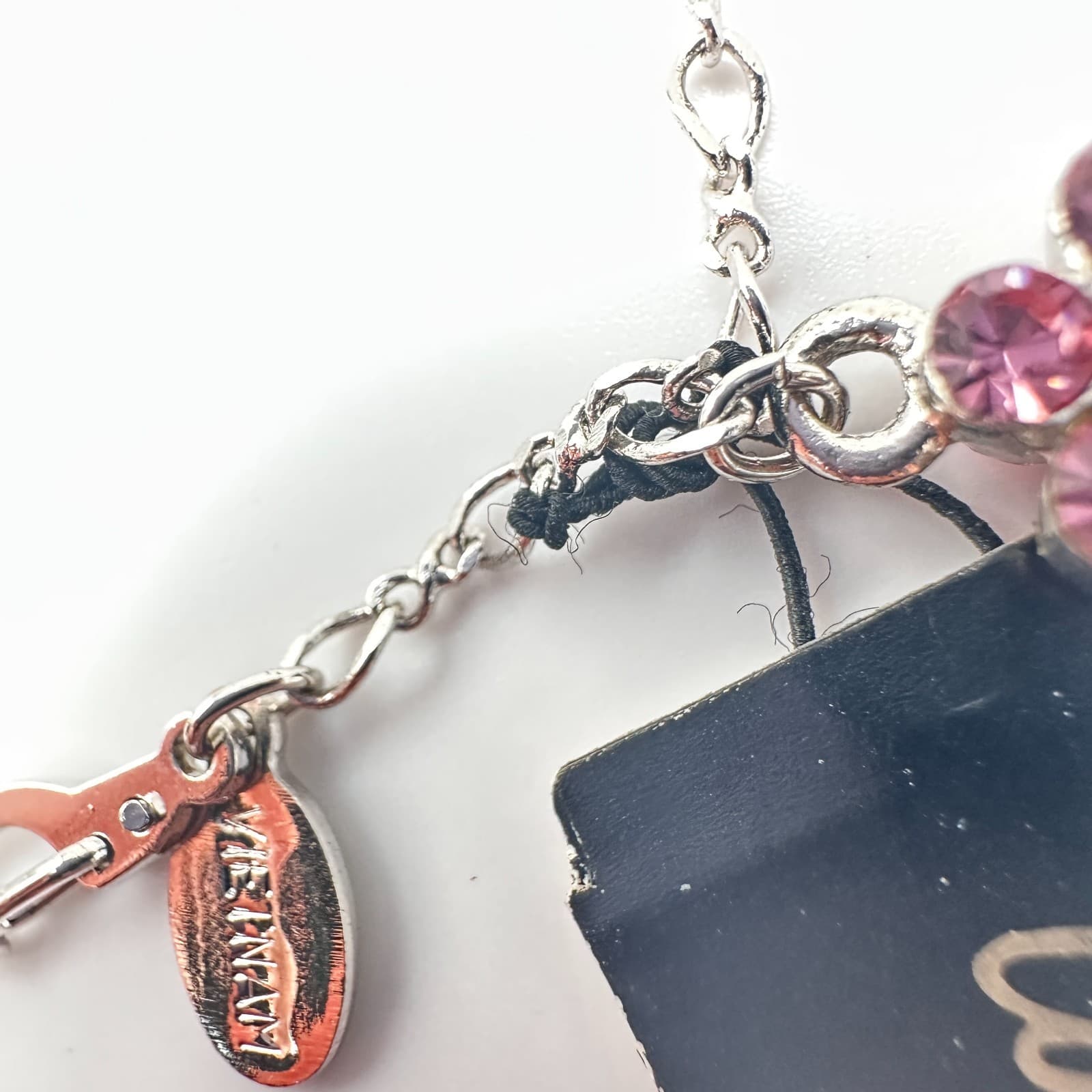 Vintage 80s C-Lee Silver-Tone Chain Pink Crystal Flower Charm Bracelet Jewelry - Thumbnail 6