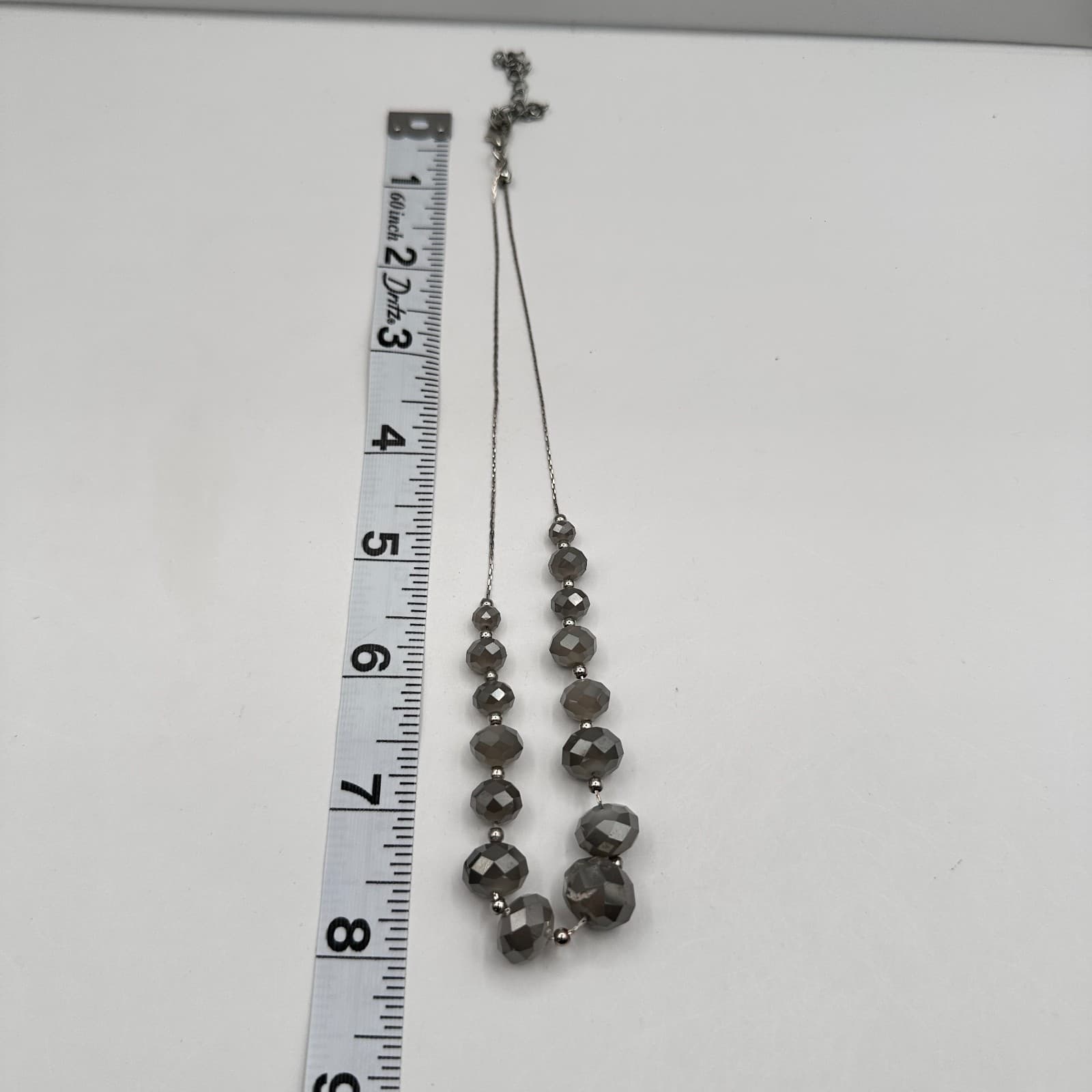 Vintage 90s Graduated Silver Grey Faceted Bead Necklace Choker Jewelry - Thumbnail 11