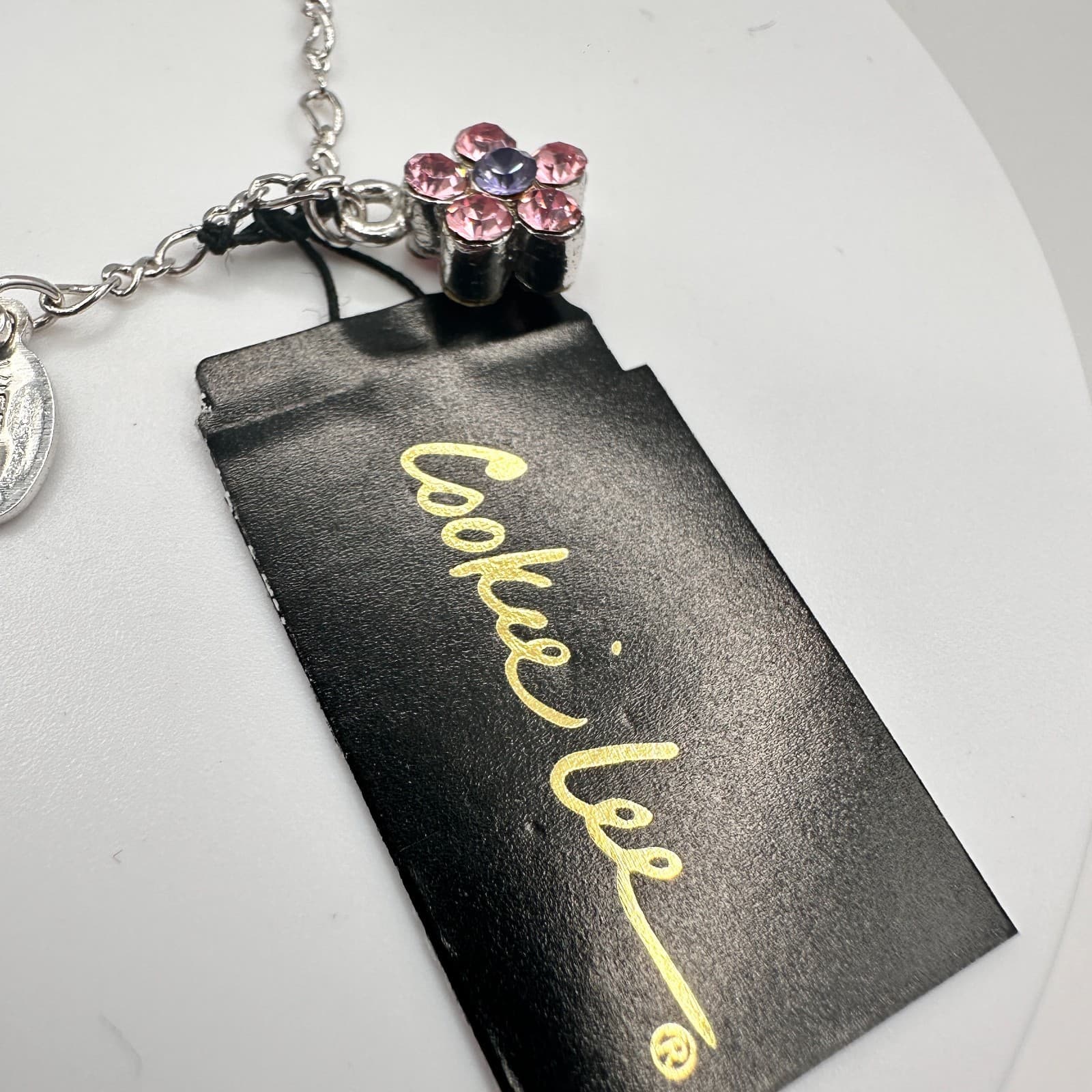 Vintage 80s C-Lee Silver-Tone Chain Pink Crystal Flower Charm Bracelet Jewelry - Thumbnail 7