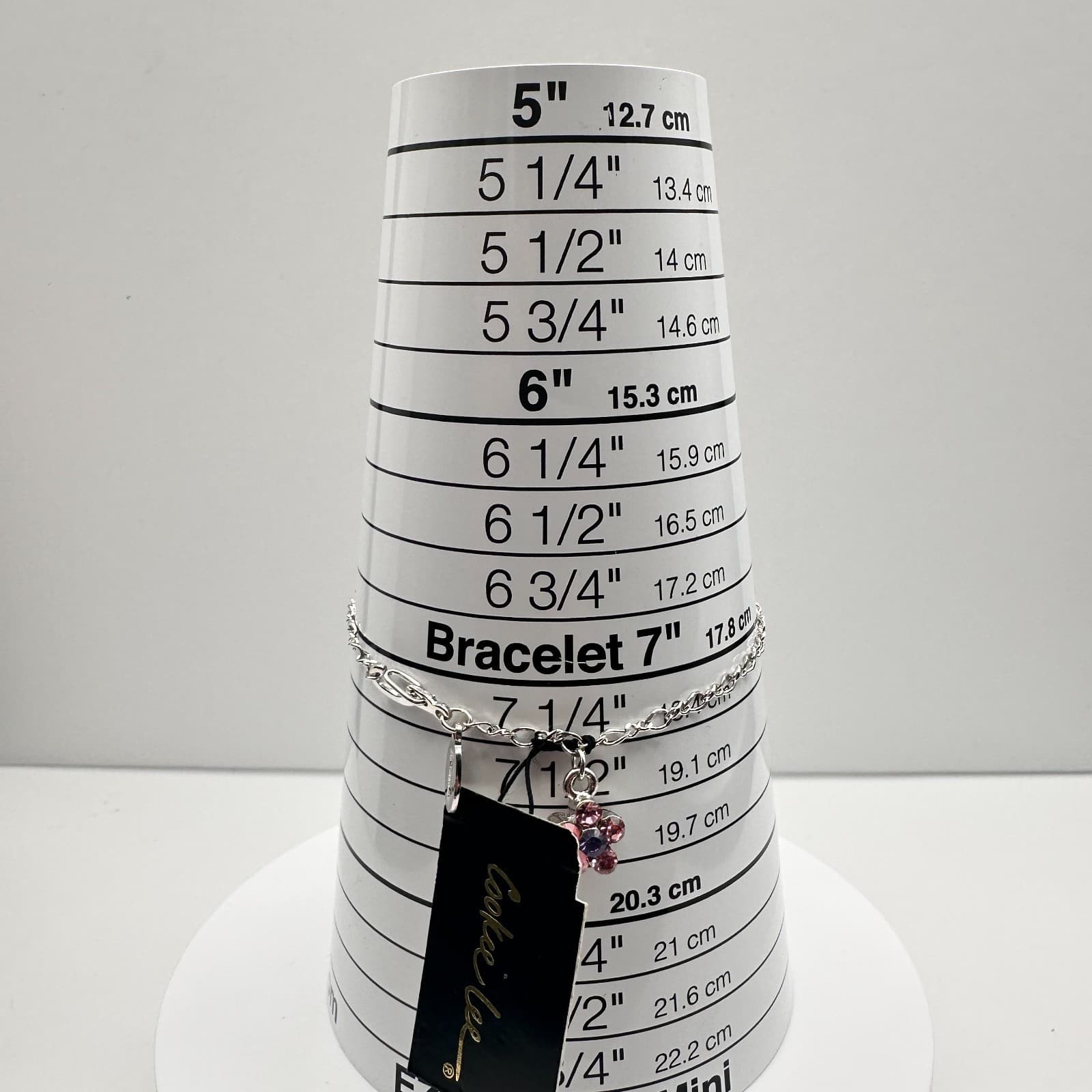 Vintage 80s C-Lee Silver-Tone Chain Pink Crystal Flower Charm Bracelet Jewelry - Thumbnail 9