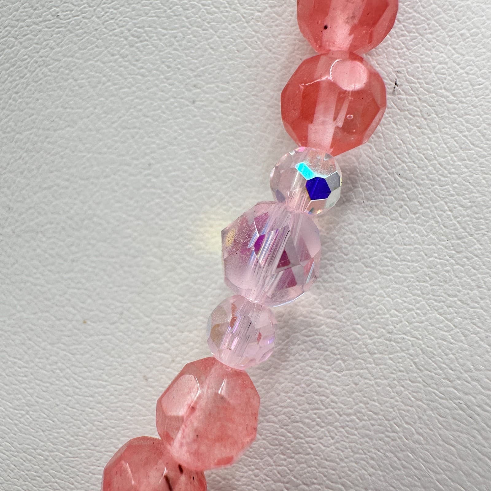 Vintage 90s Dainty Pink Strawberry Quartz Teardrop Pendant Beaded Choker Jewelry - Thumbnail 10