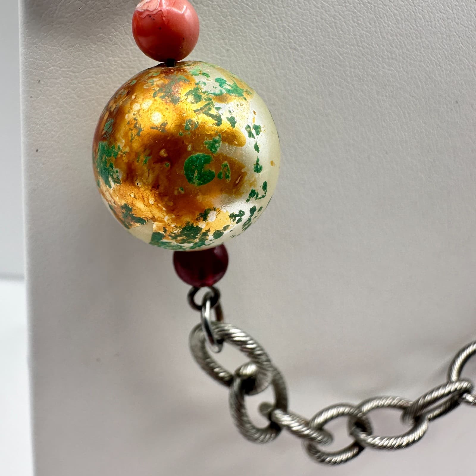 Vintage 90s Boho Multi-Color Stones Chunky Bead Chain Necklace Women's Jewelry - Thumbnail 5