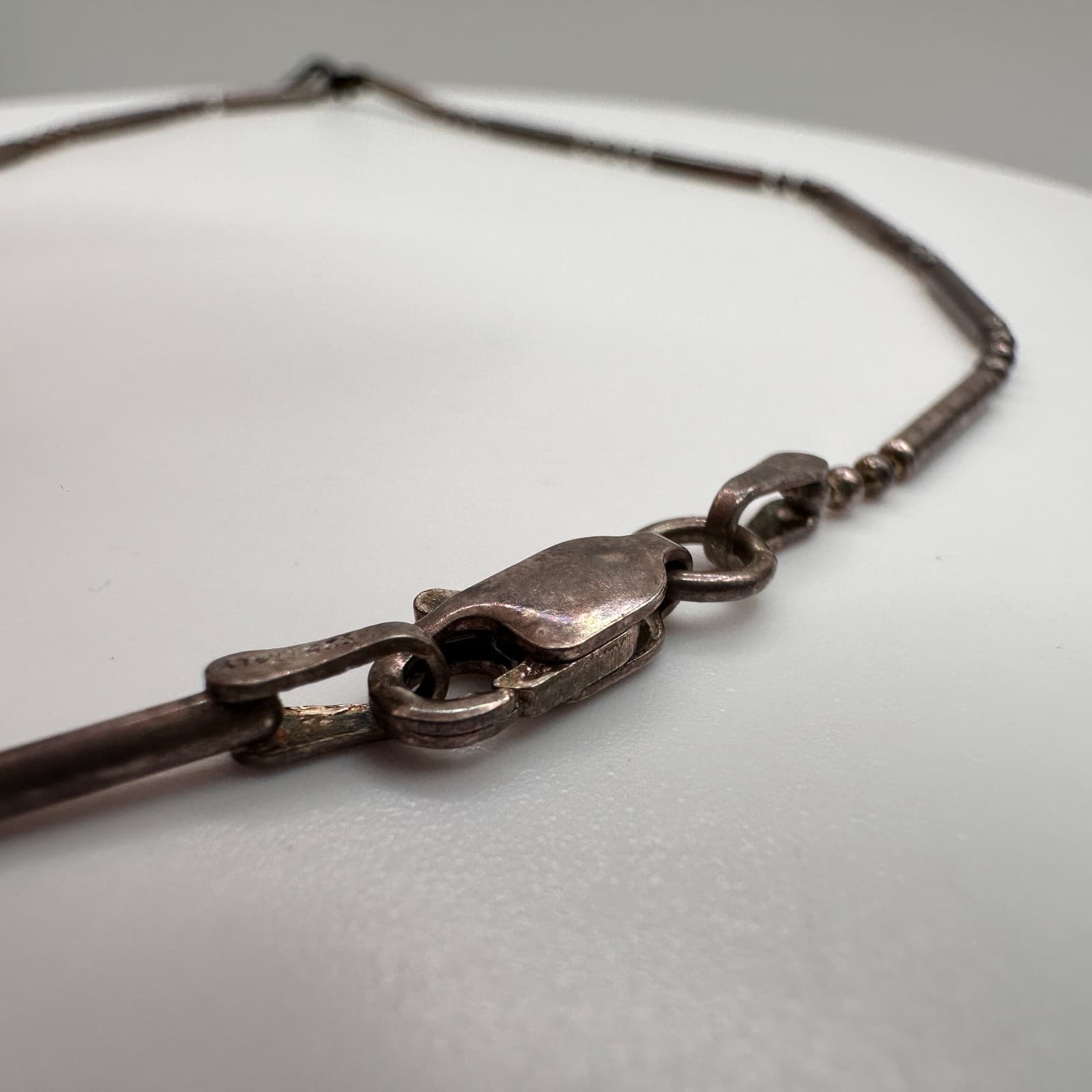 Vintage 70s Cookie Lee Gunmetal Finish Tube Bead Chain Choker Necklace Jewelry - Thumbnail 5
