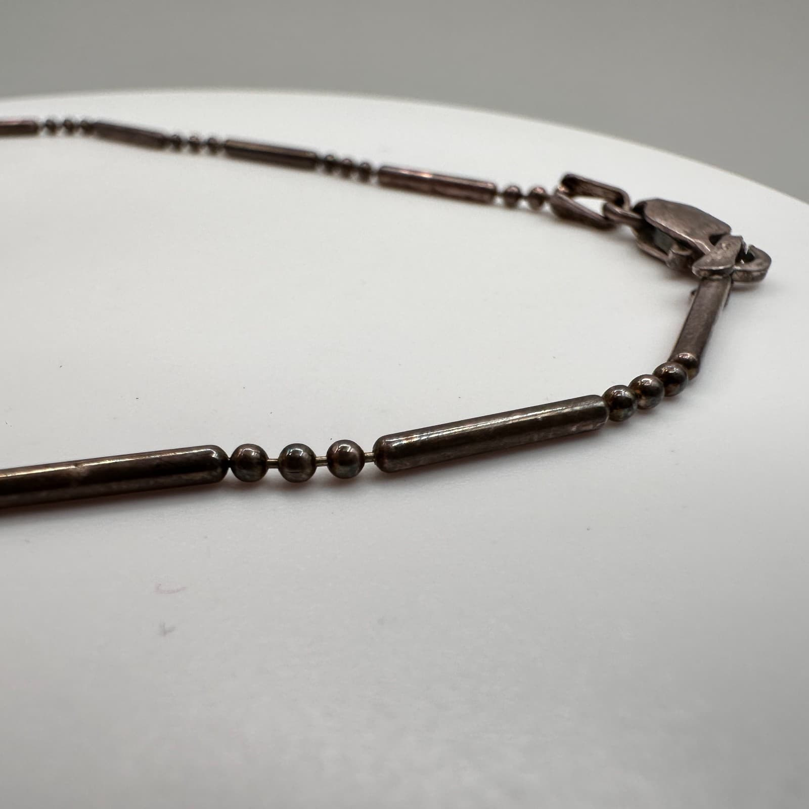 Vintage 70s Cookie Lee Gunmetal Finish Tube Bead Chain Choker Necklace Jewelry - Thumbnail 3