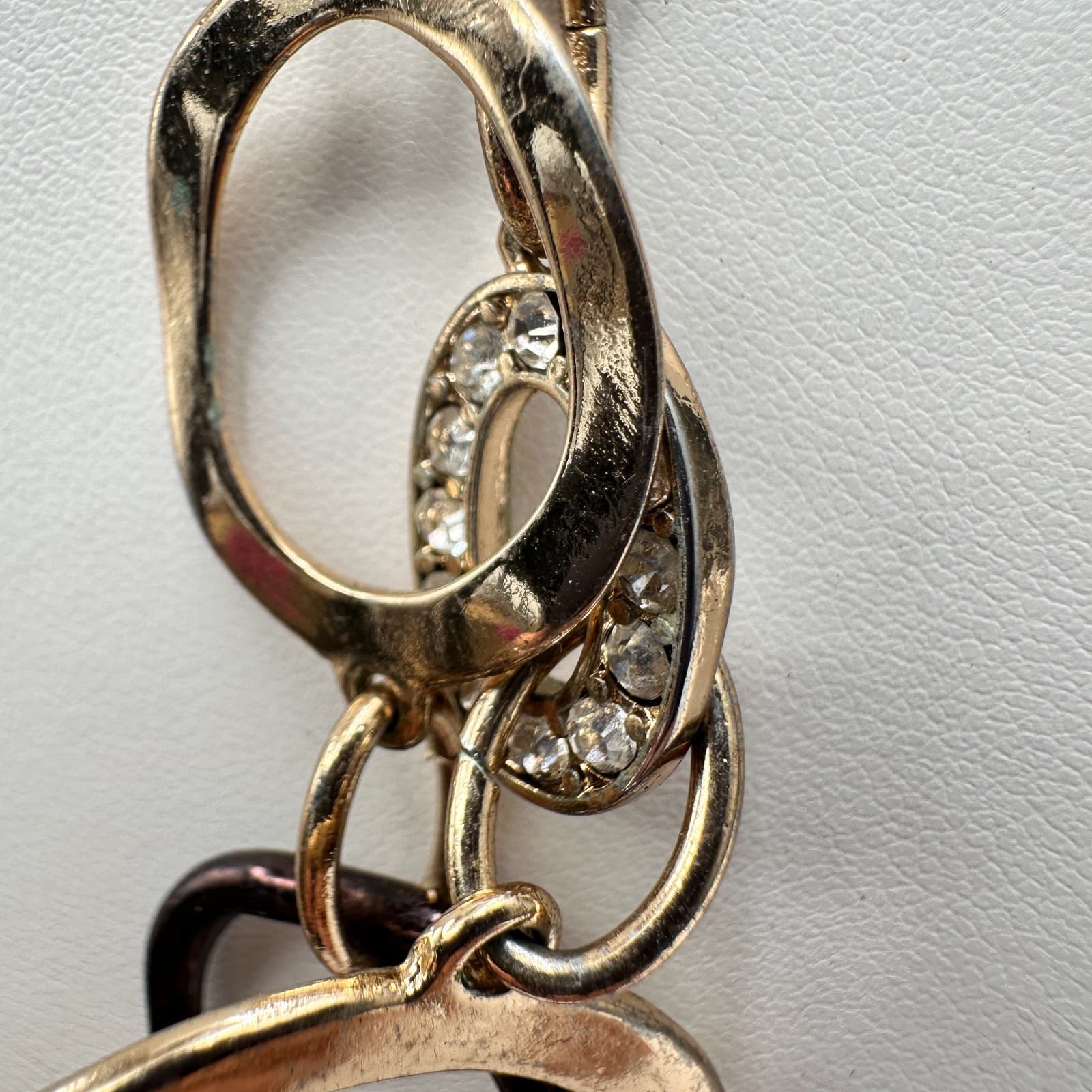 Vintage 80s Chunky Multi-Tone Hammered Link Statement Choker Necklace Jewelry - Thumbnail 6