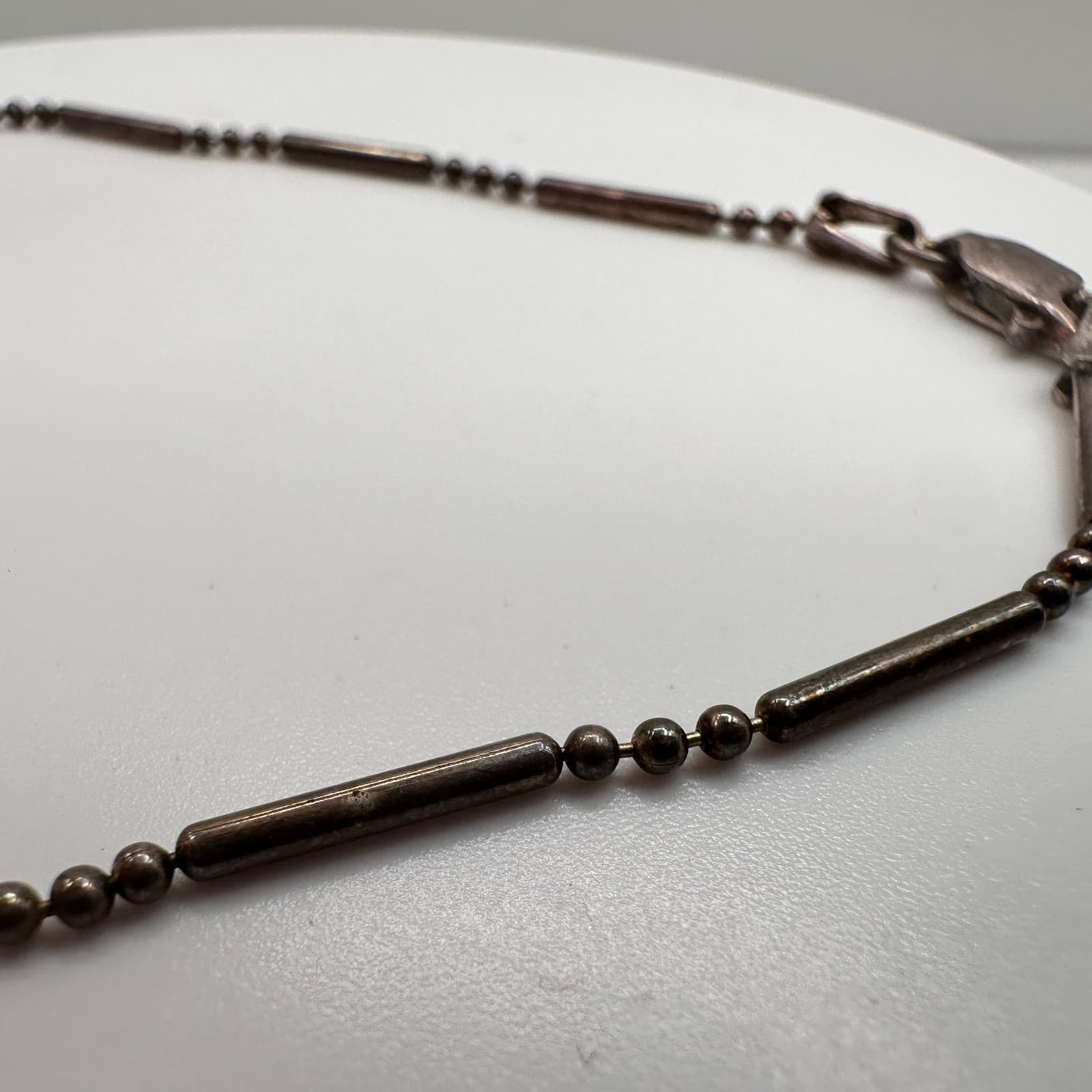 Vintage 70s Cookie Lee Gunmetal Finish Tube Bead Chain Choker Necklace Jewelry - Thumbnail 4