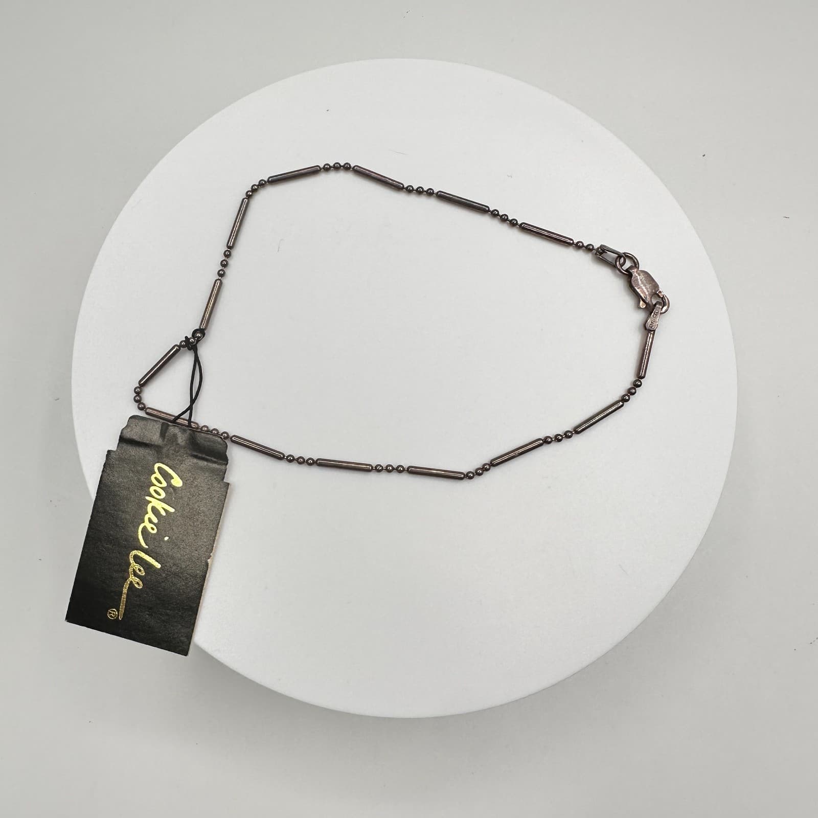 Vintage 70s Cookie Lee Gunmetal Finish Tube Bead Chain Choker Necklace Jewelry - Image 1