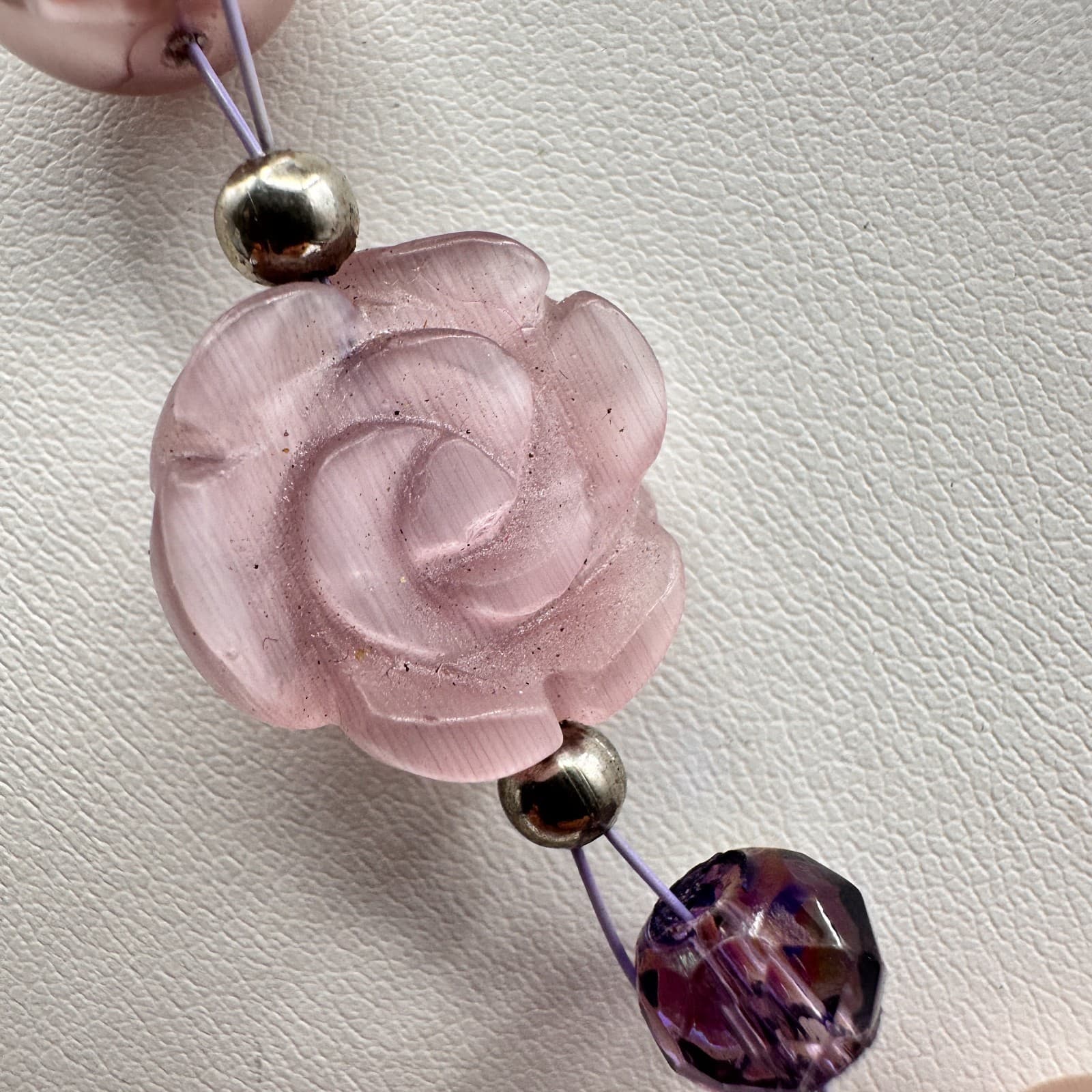 Vintage 90s Lavender Rose & Pearl Beaded Necklace with Accents Jewelry - Thumbnail 4