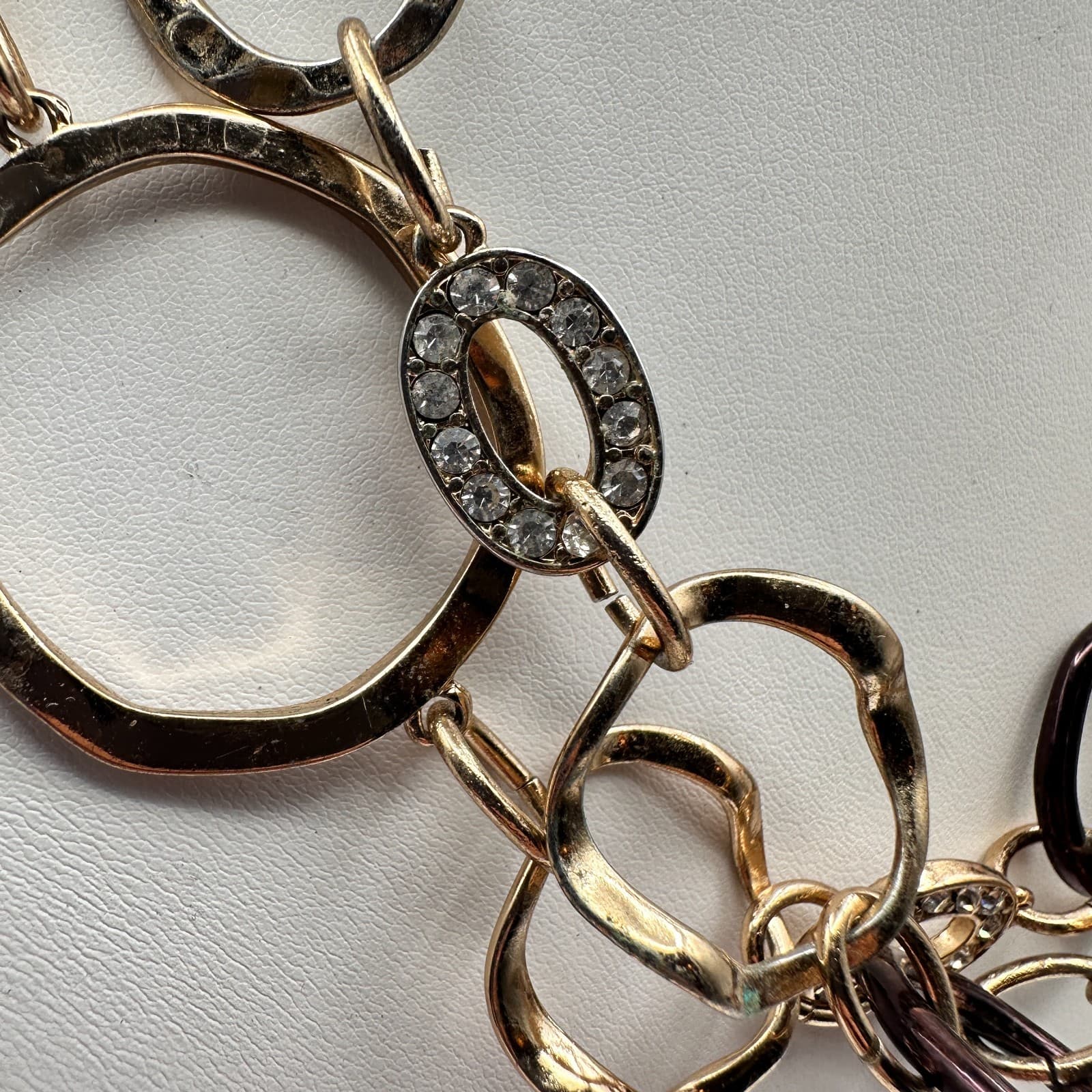 Vintage 80s Chunky Multi-Tone Hammered Link Statement Choker Necklace Jewelry - Thumbnail 2