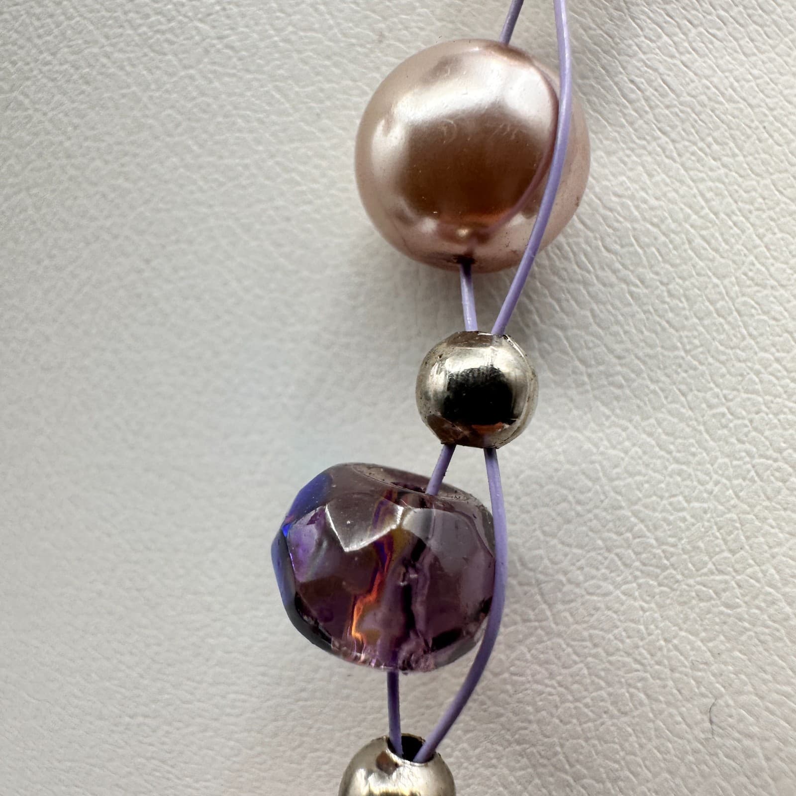 Vintage 90s Lavender Rose & Pearl Beaded Necklace with Accents Jewelry - Thumbnail 9