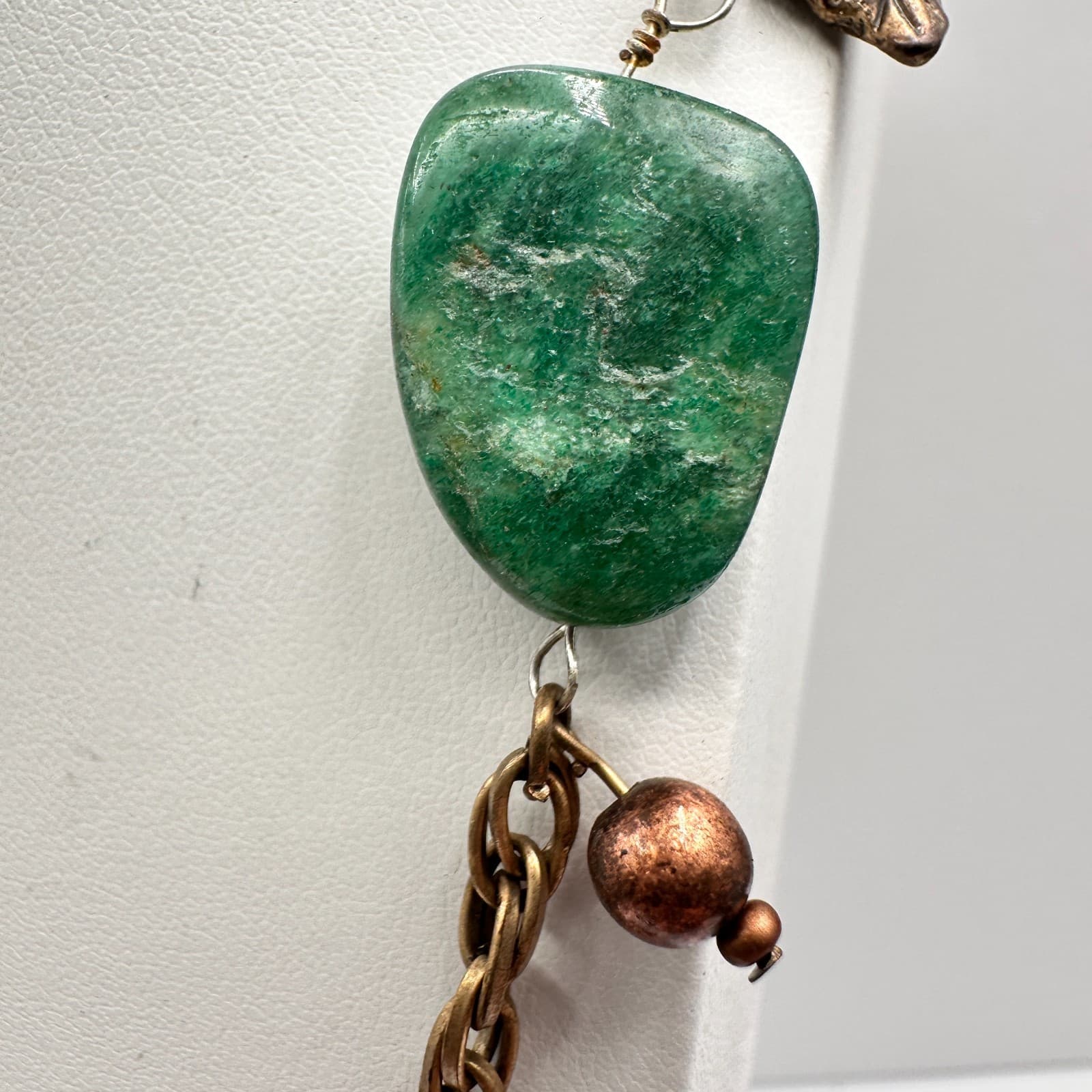 Vintage 80s Bohemian Mixed Stone & Metal Leaf Statement Choker Neckless Jewelry - Thumbnail 9