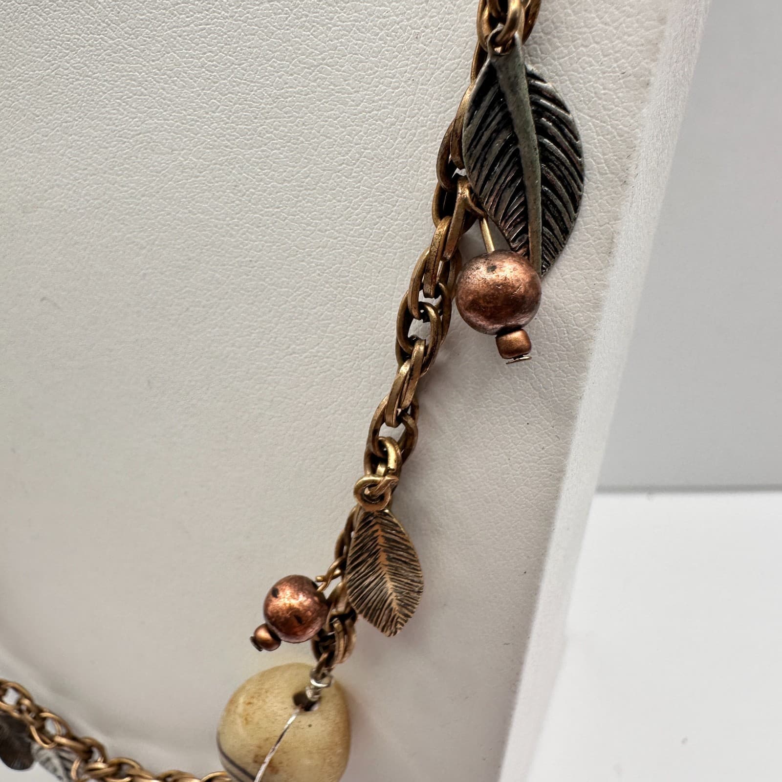 Vintage 80s Bohemian Mixed Stone & Metal Leaf Statement Choker Neckless Jewelry - Thumbnail 8