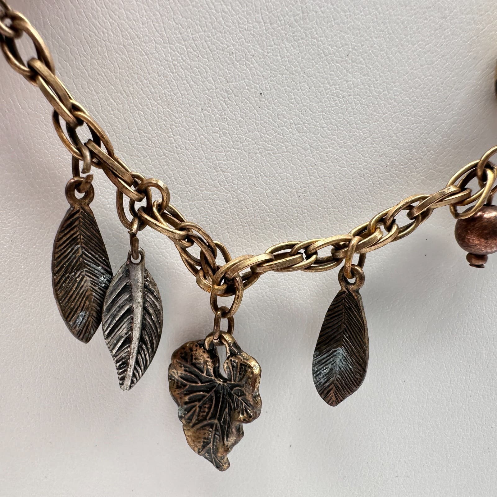 Vintage 80s Bohemian Mixed Stone & Metal Leaf Statement Choker Neckless Jewelry - Thumbnail 3