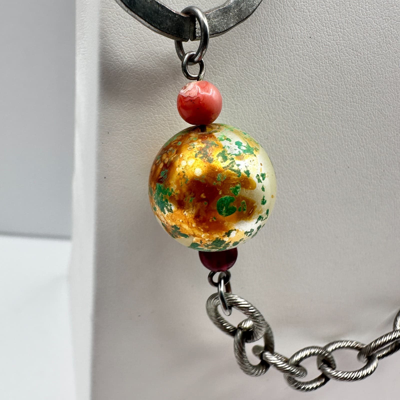 Vintage 90s Boho Multi-Color Stones Chunky Bead Chain Necklace Women's Jewelry - Thumbnail 4