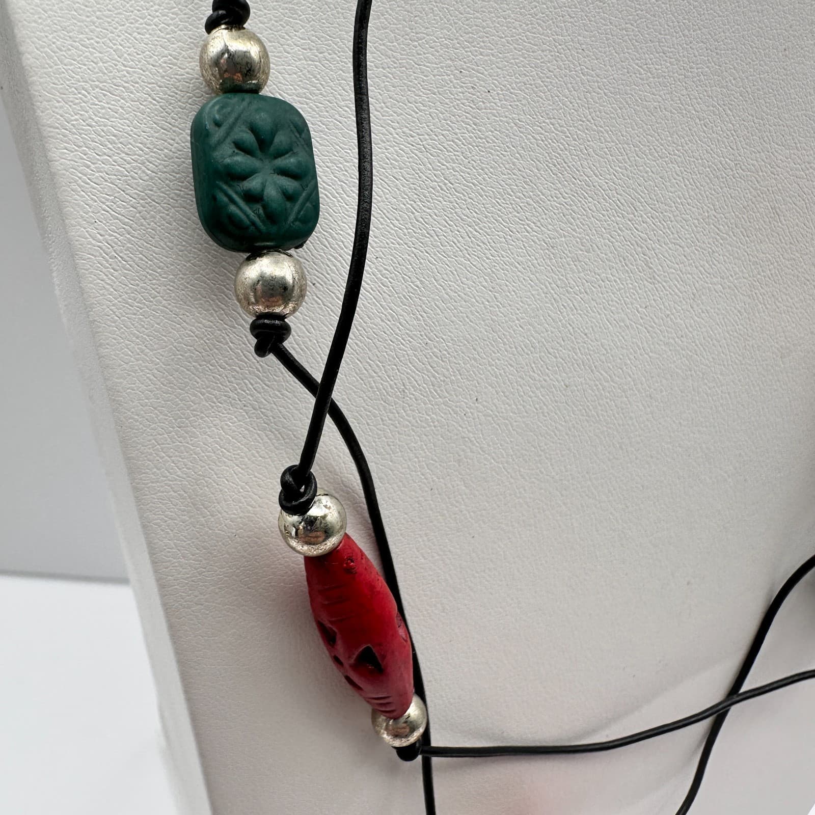 Vintage 80s Multi-Colour Boohoo Carved Wood & Bead Necklaces Jewelry - Thumbnail 6