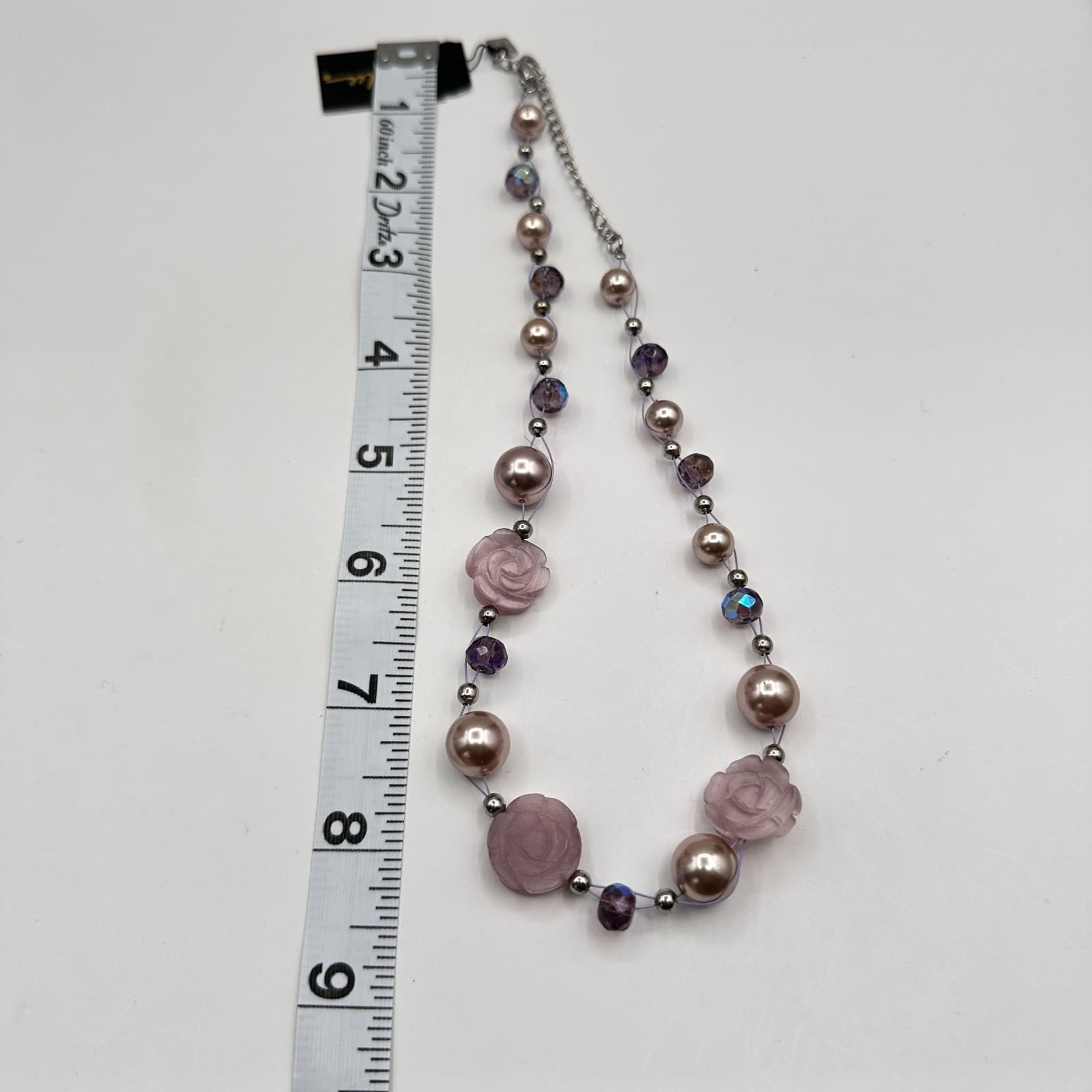 Vintage 90s Lavender Rose & Pearl Beaded Necklace with Accents Jewelry - Thumbnail 13
