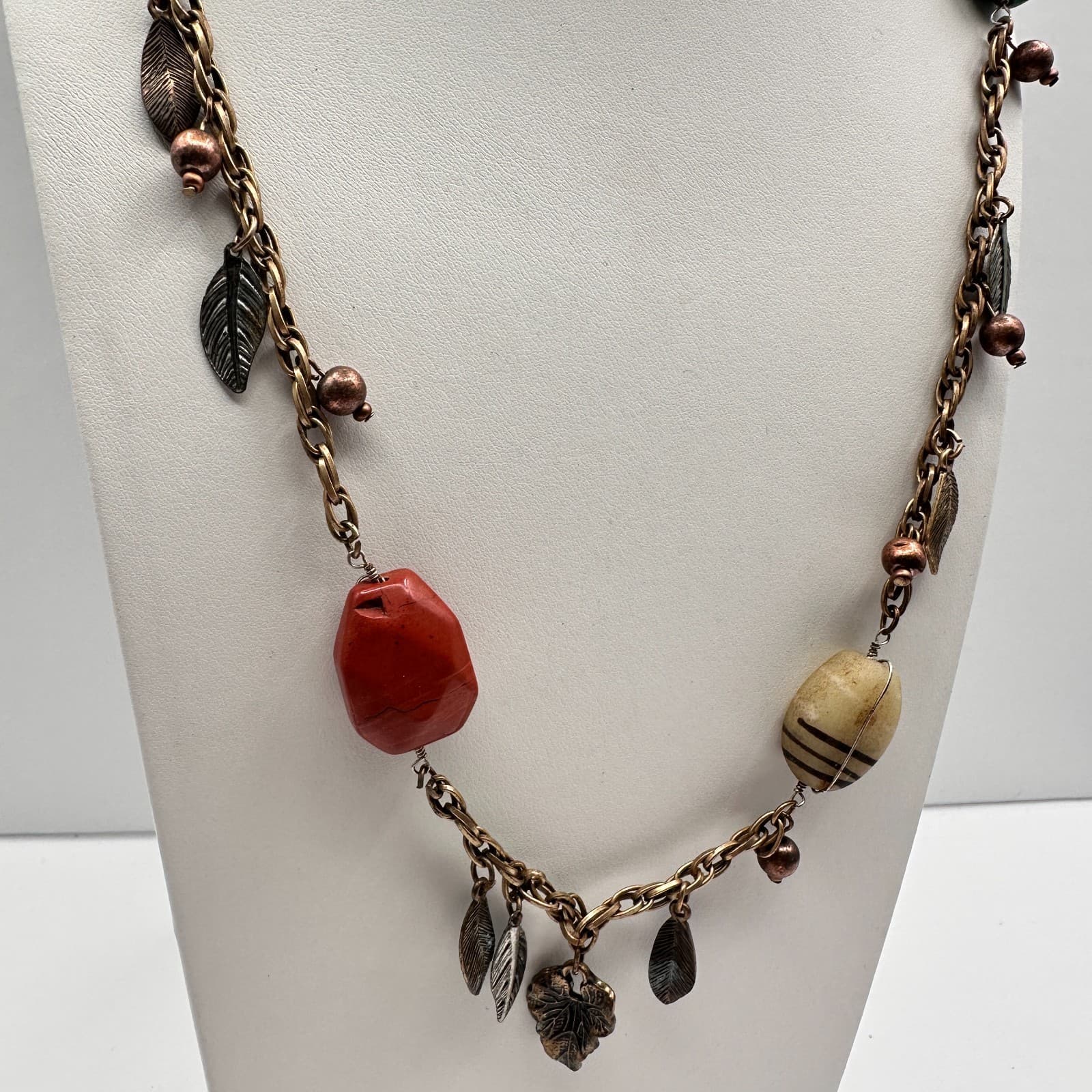 Vintage 80s Bohemian Mixed Stone & Metal Leaf Statement Choker Neckless Jewelry - Thumbnail 5