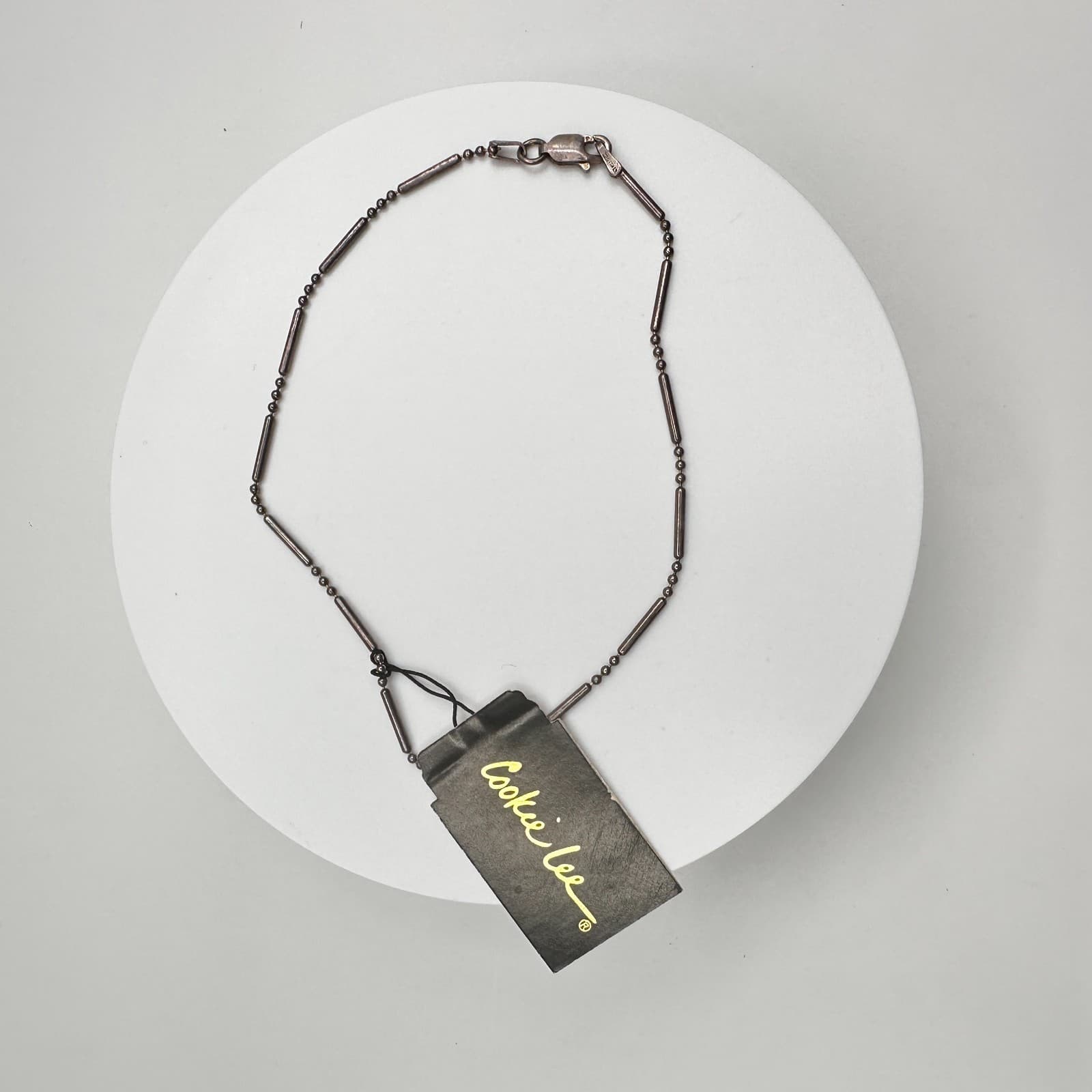 Vintage 70s Cookie Lee Gunmetal Finish Tube Bead Chain Choker Necklace Jewelry - Thumbnail 7