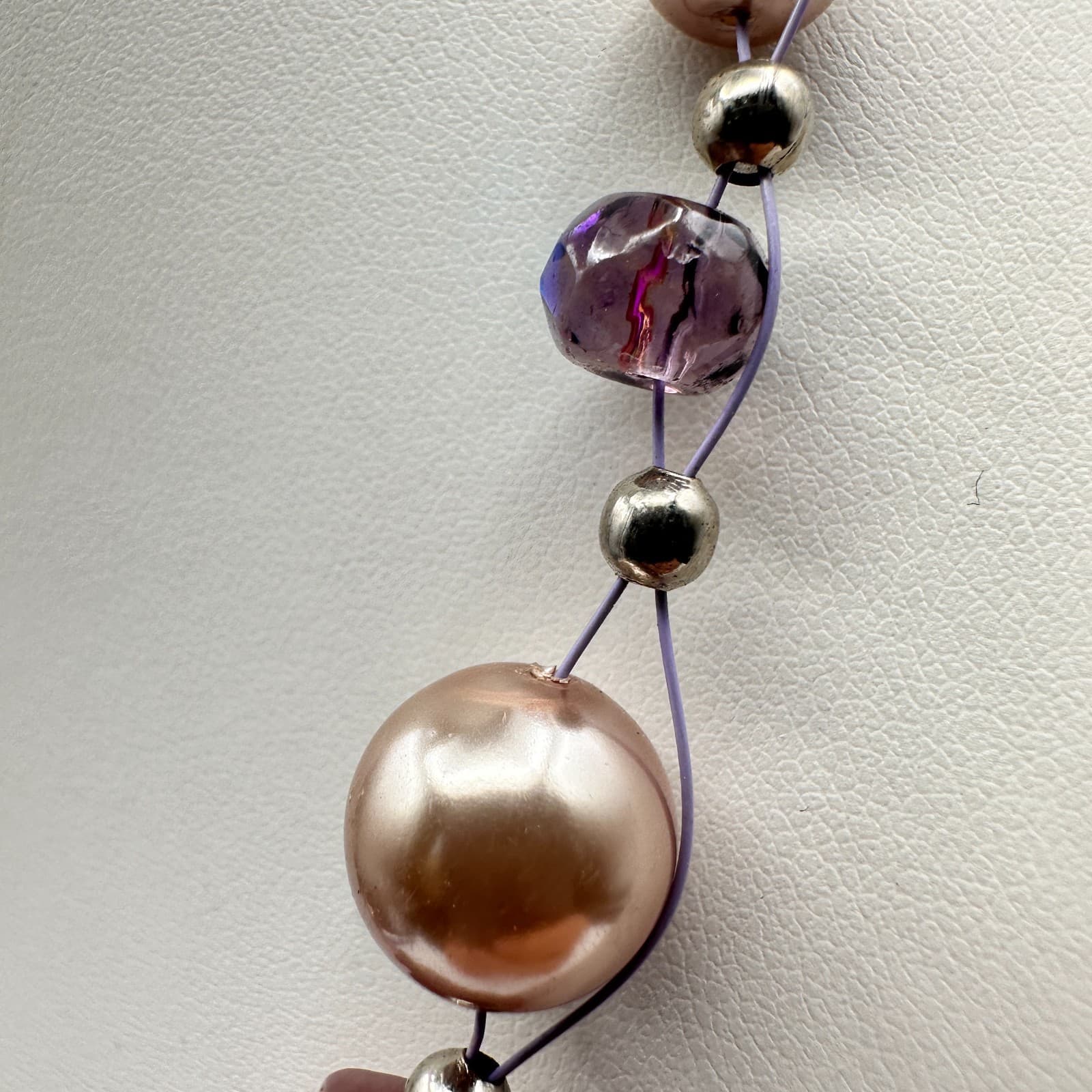 Vintage 90s Lavender Rose & Pearl Beaded Necklace with Accents Jewelry - Thumbnail 8