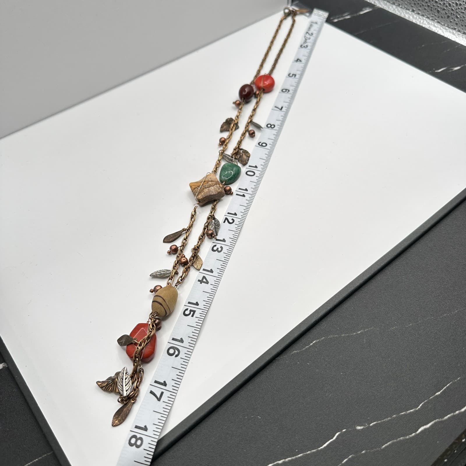 Vintage 80s Bohemian Mixed Stone & Metal Leaf Statement Choker Neckless Jewelry - Thumbnail 12