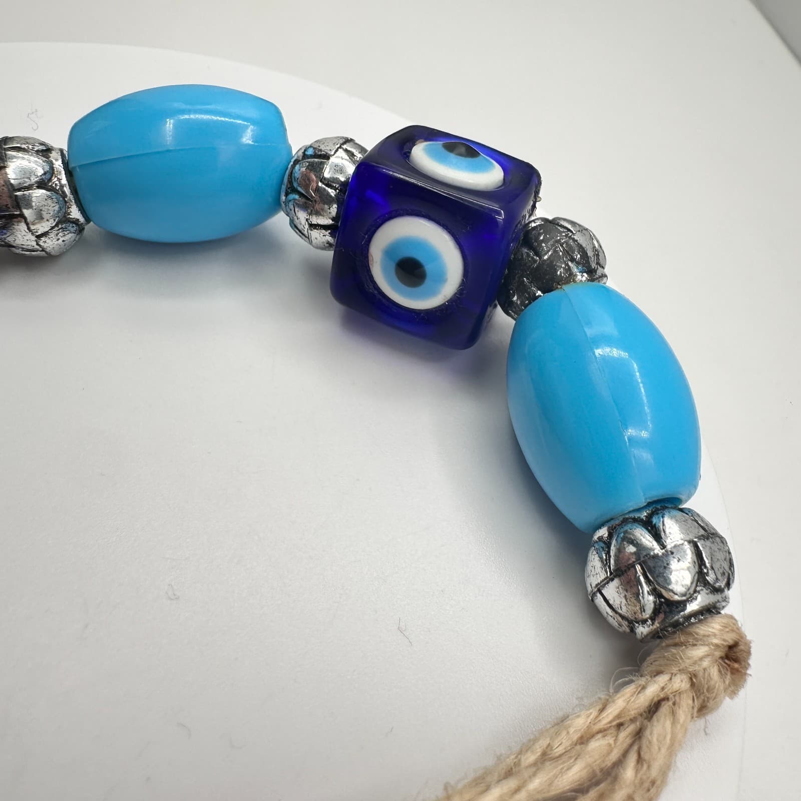 Vintage 90s Evil Eye Blue Glass Amulet Wall Hanging Protection Pendant Jewelry - Thumbnail 4