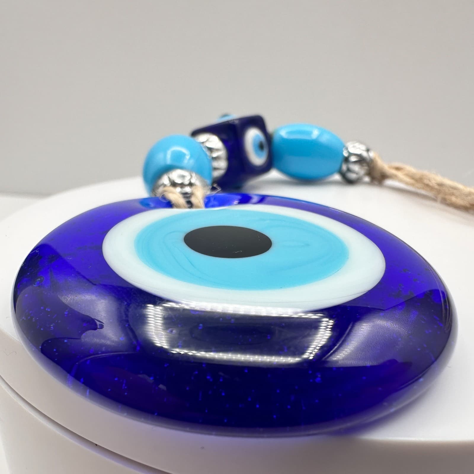Vintage 90s Evil Eye Blue Glass Amulet Wall Hanging Protection Pendant Jewelry - Thumbnail 5