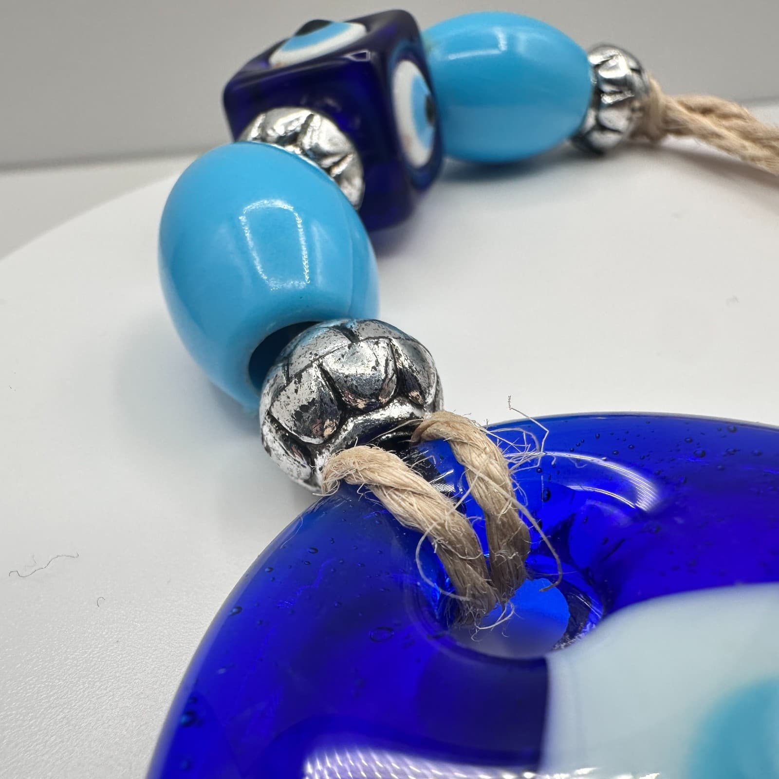 Vintage 90s Evil Eye Blue Glass Amulet Wall Hanging Protection Pendant Jewelry - Thumbnail 6