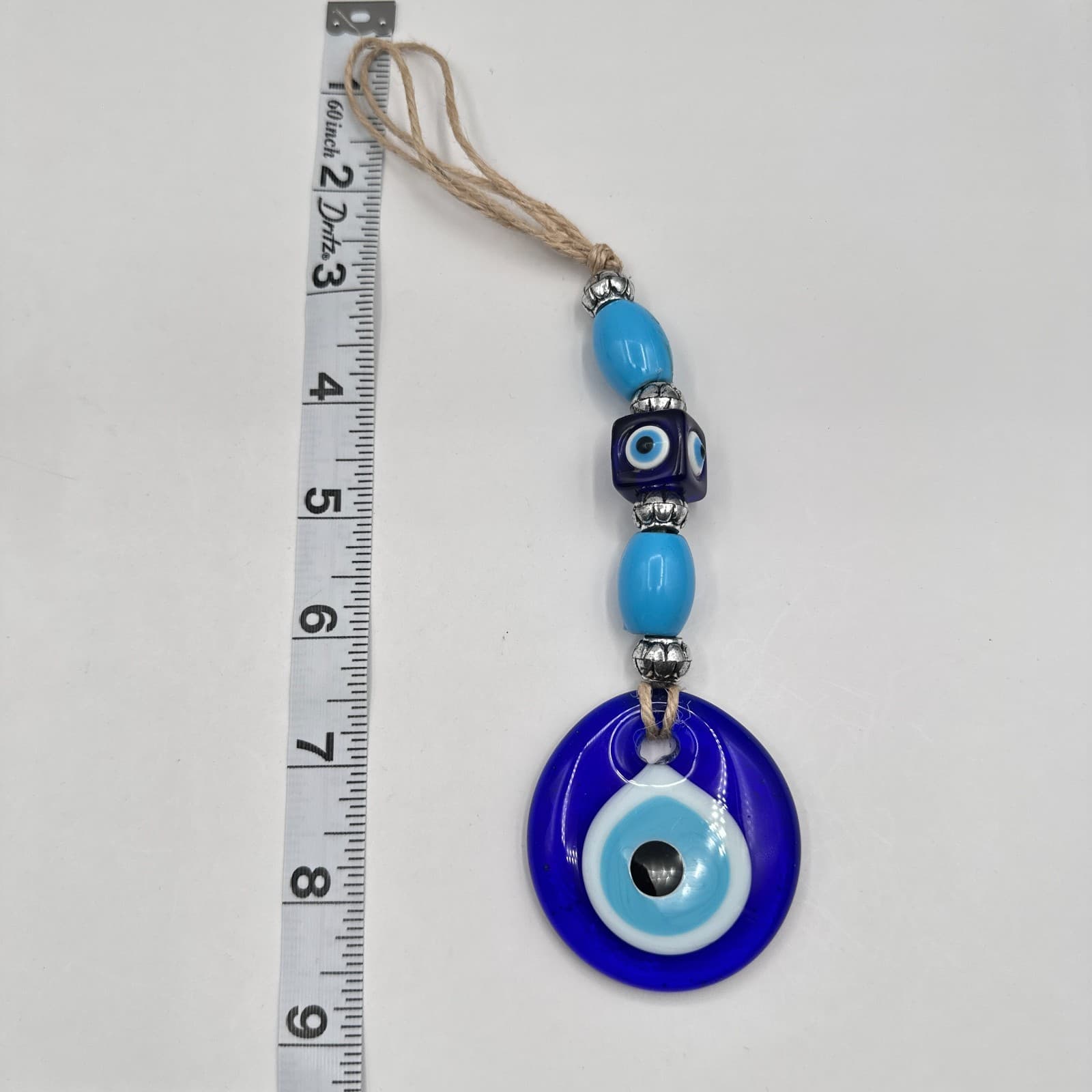 Vintage 90s Evil Eye Blue Glass Amulet Wall Hanging Protection Pendant Jewelry - Thumbnail 10