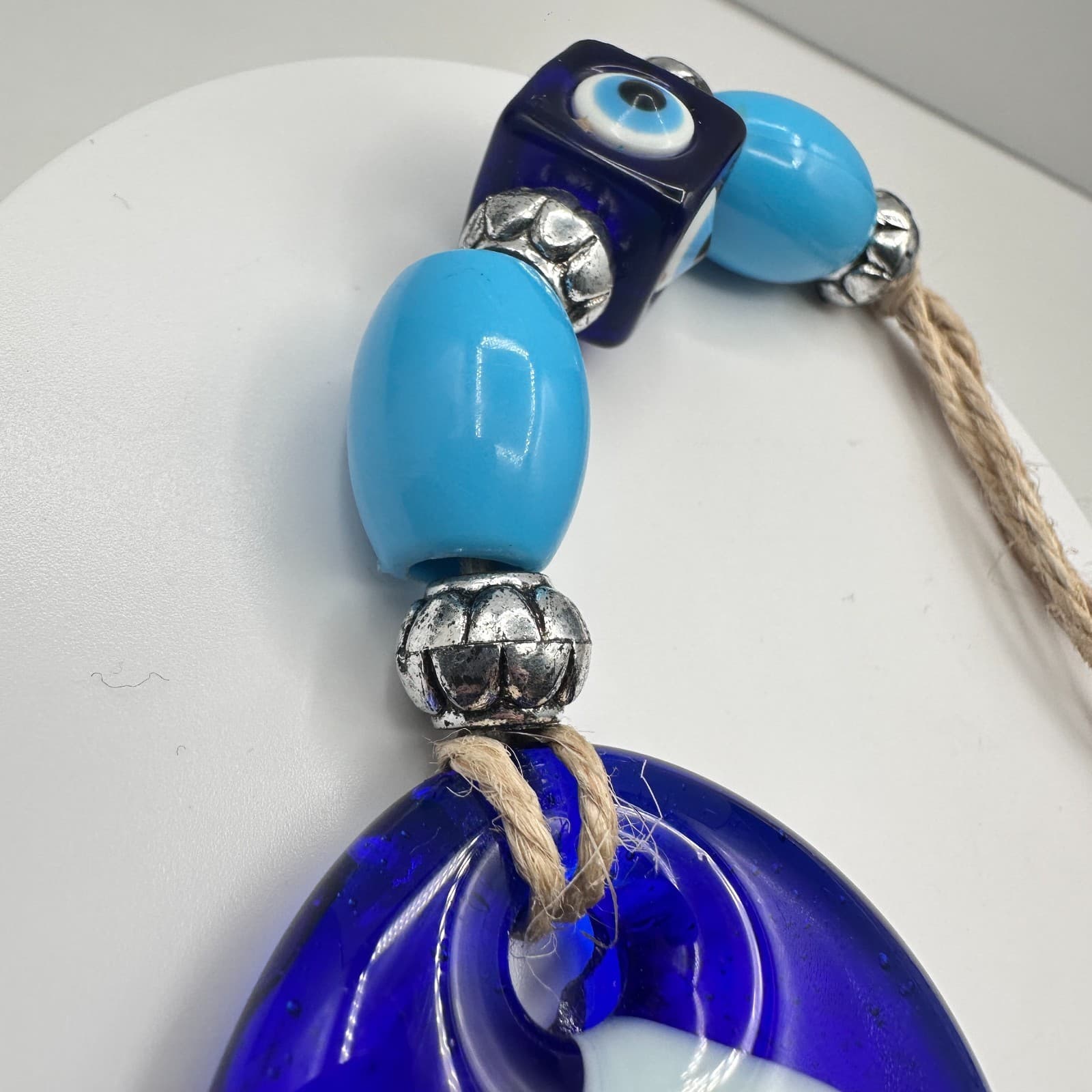 Vintage 90s Evil Eye Blue Glass Amulet Wall Hanging Protection Pendant Jewelry - Thumbnail 3