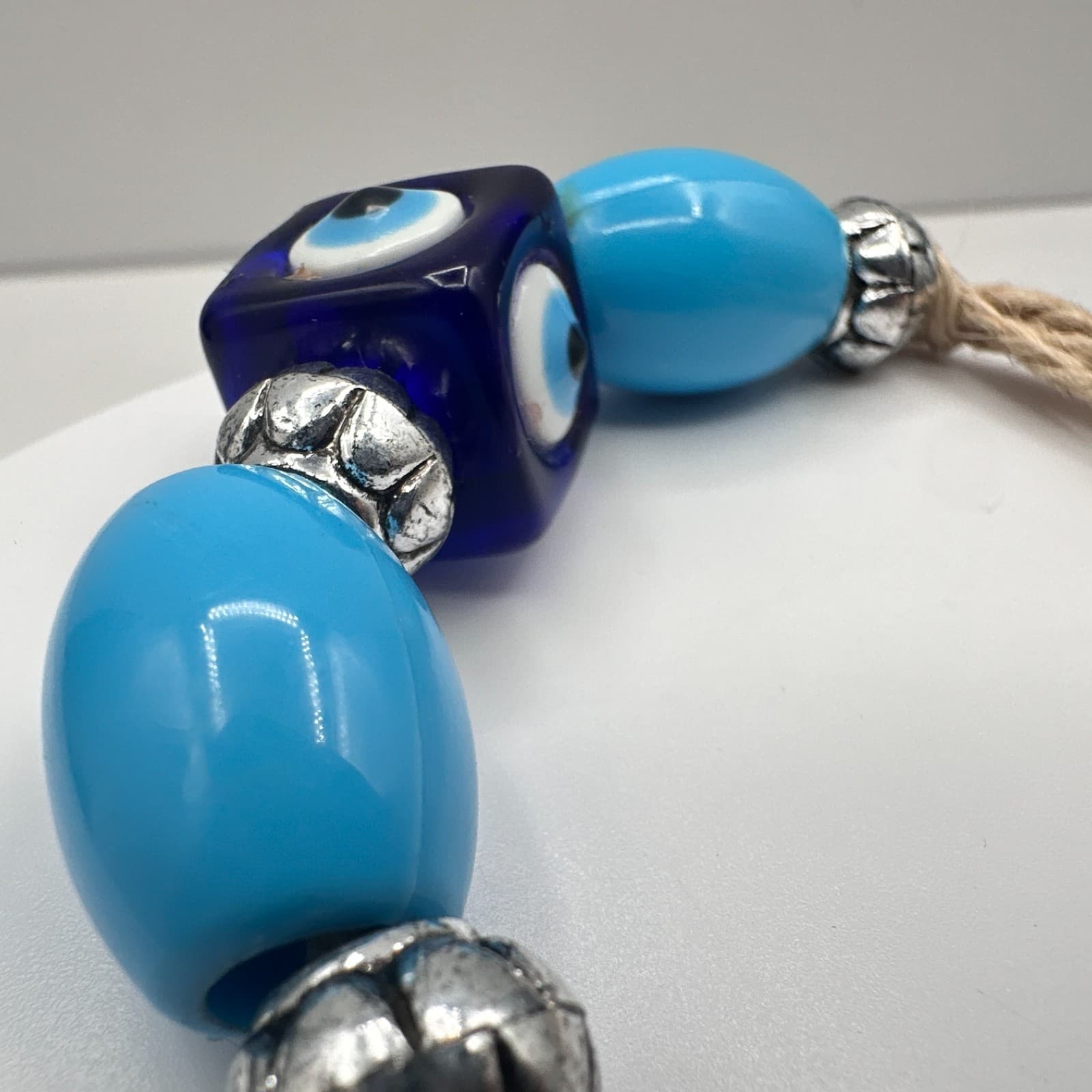 Vintage 90s Evil Eye Blue Glass Amulet Wall Hanging Protection Pendant Jewelry - Thumbnail 7