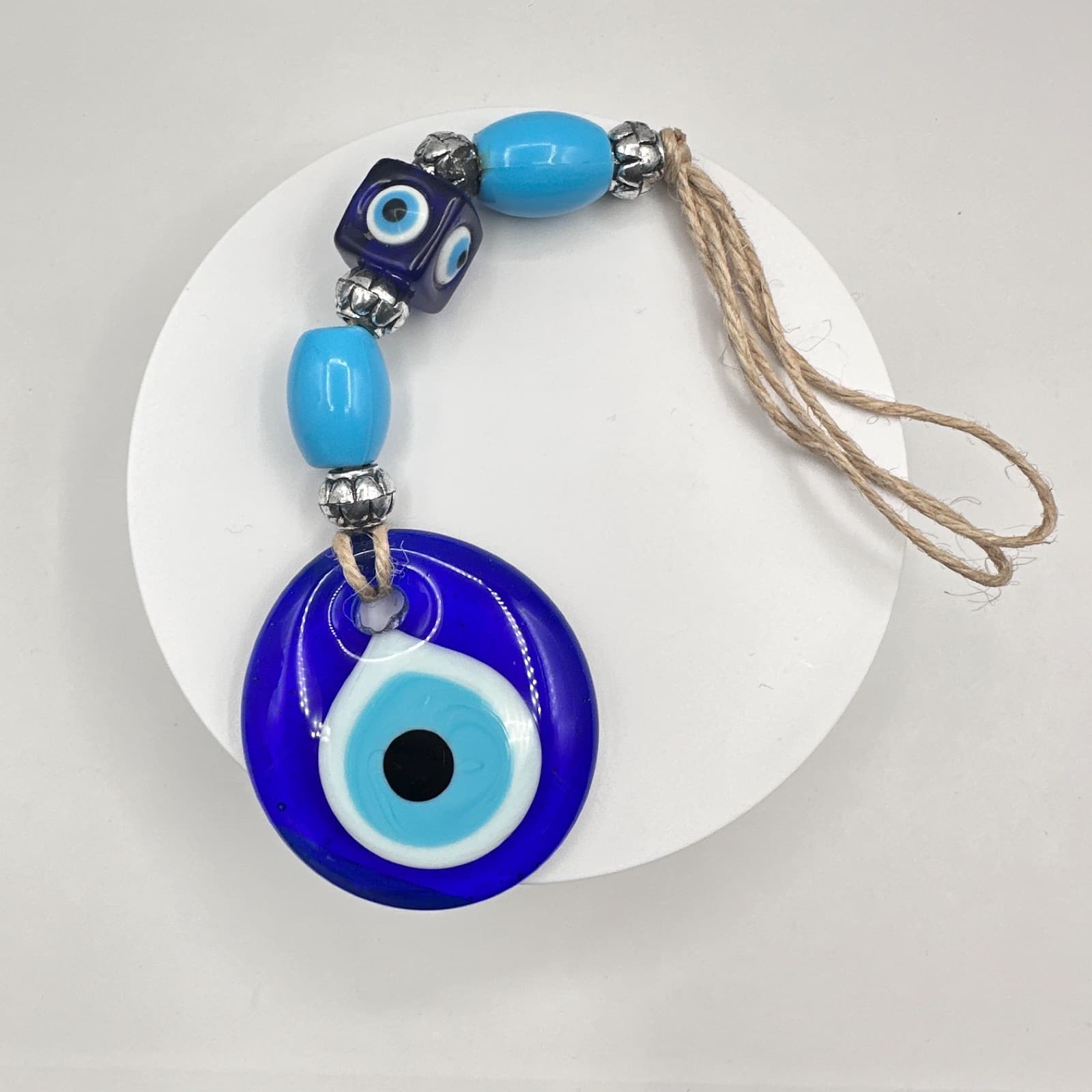 Vintage 90s Evil Eye Blue Glass Amulet Wall Hanging Protection Pendant Jewelry - Thumbnail 9