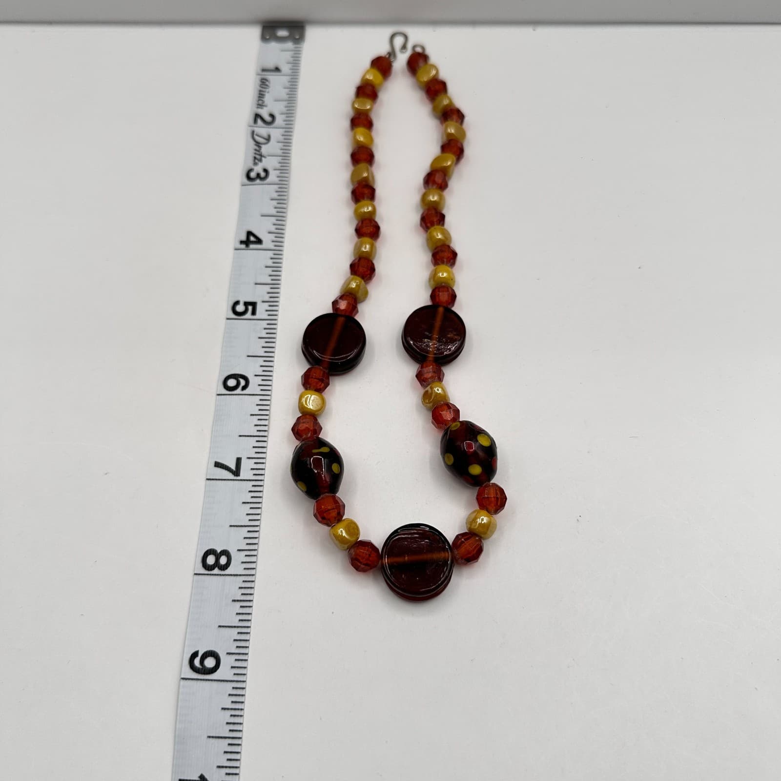 Vintage 90s Amber Glass Bead Necklace Earth Tone Boho Statement Women's Jewelry - Thumbnail 10