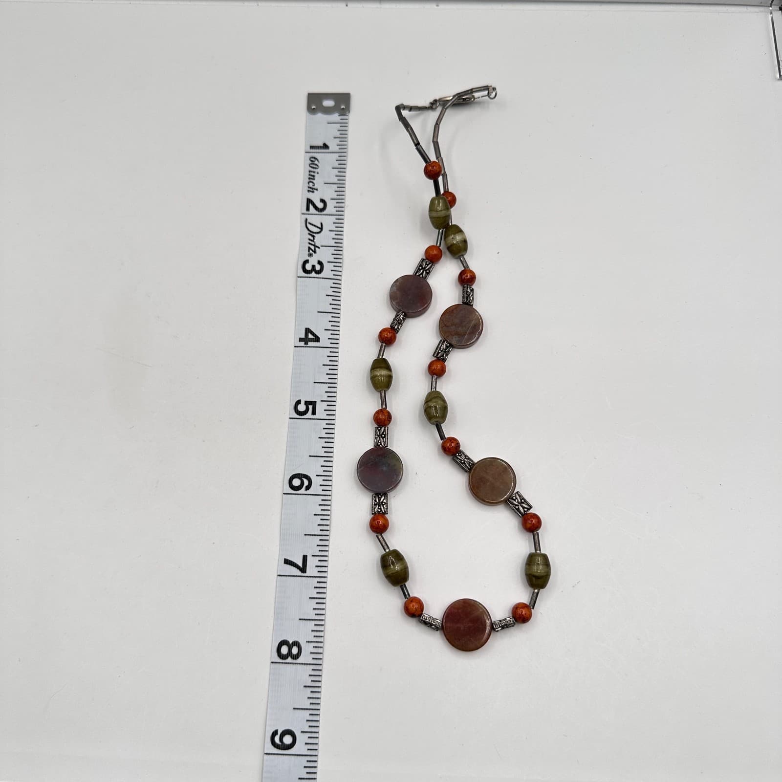 Vintage 90s Earth Tone Mixed Stones Beaded Silver Tone Necklace Women's Jewelry - Thumbnail 11