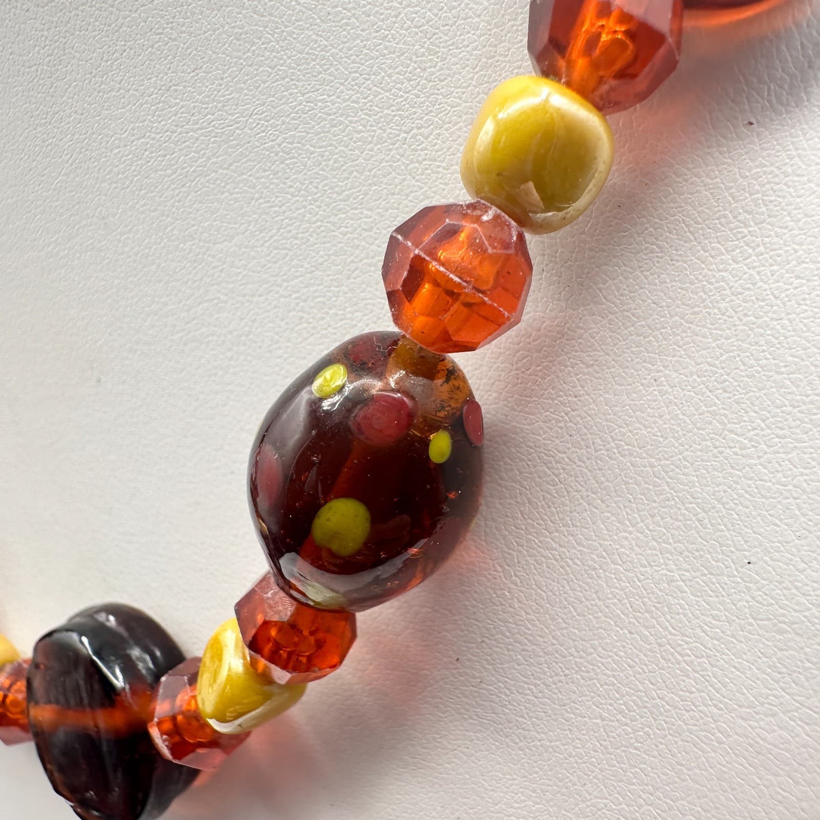 Vintage 90s Amber Glass Bead Necklace Earth Tone Boho Statement Women's Jewelry - Thumbnail 7
