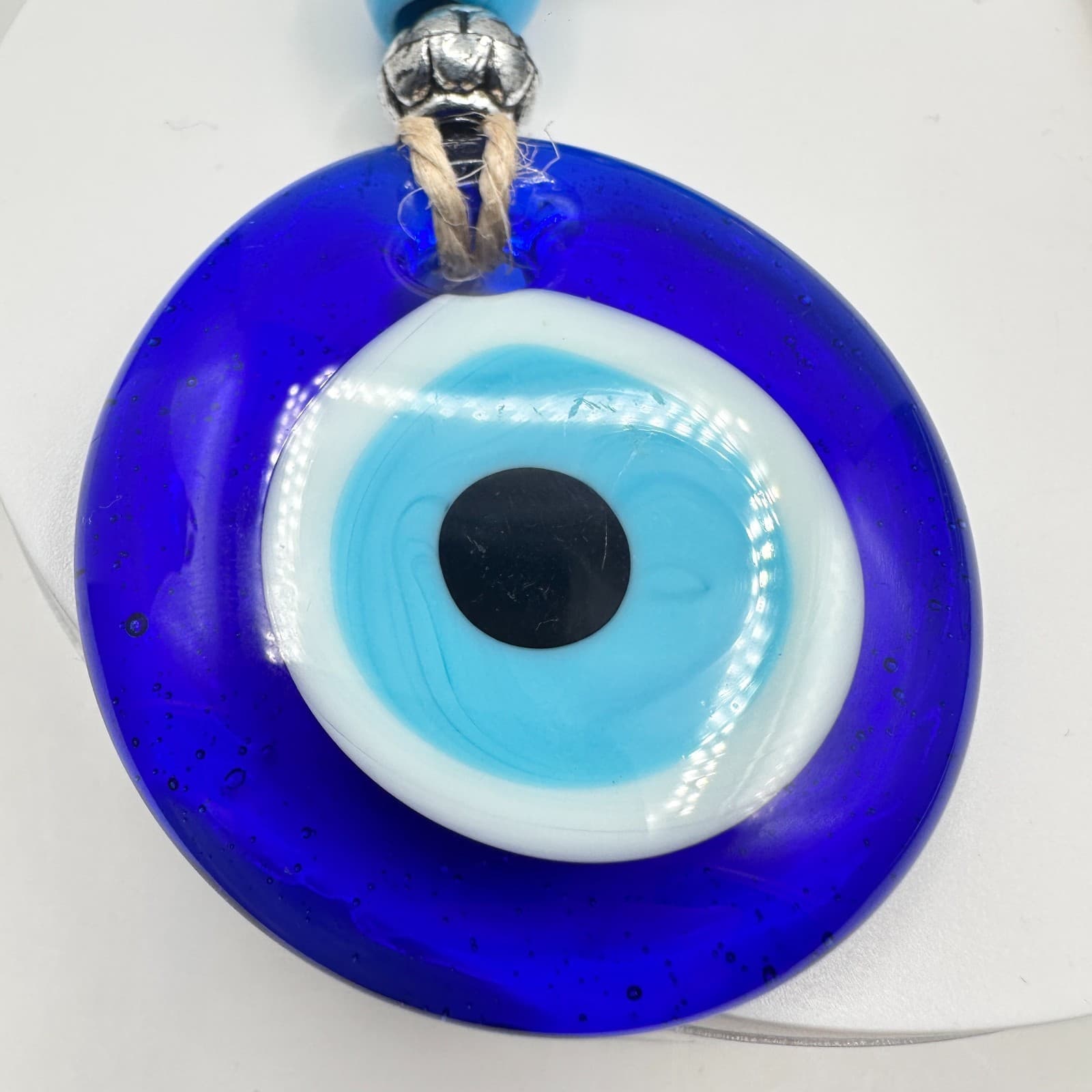 Vintage 90s Evil Eye Blue Glass Amulet Wall Hanging Protection Pendant Jewelry - Thumbnail 2